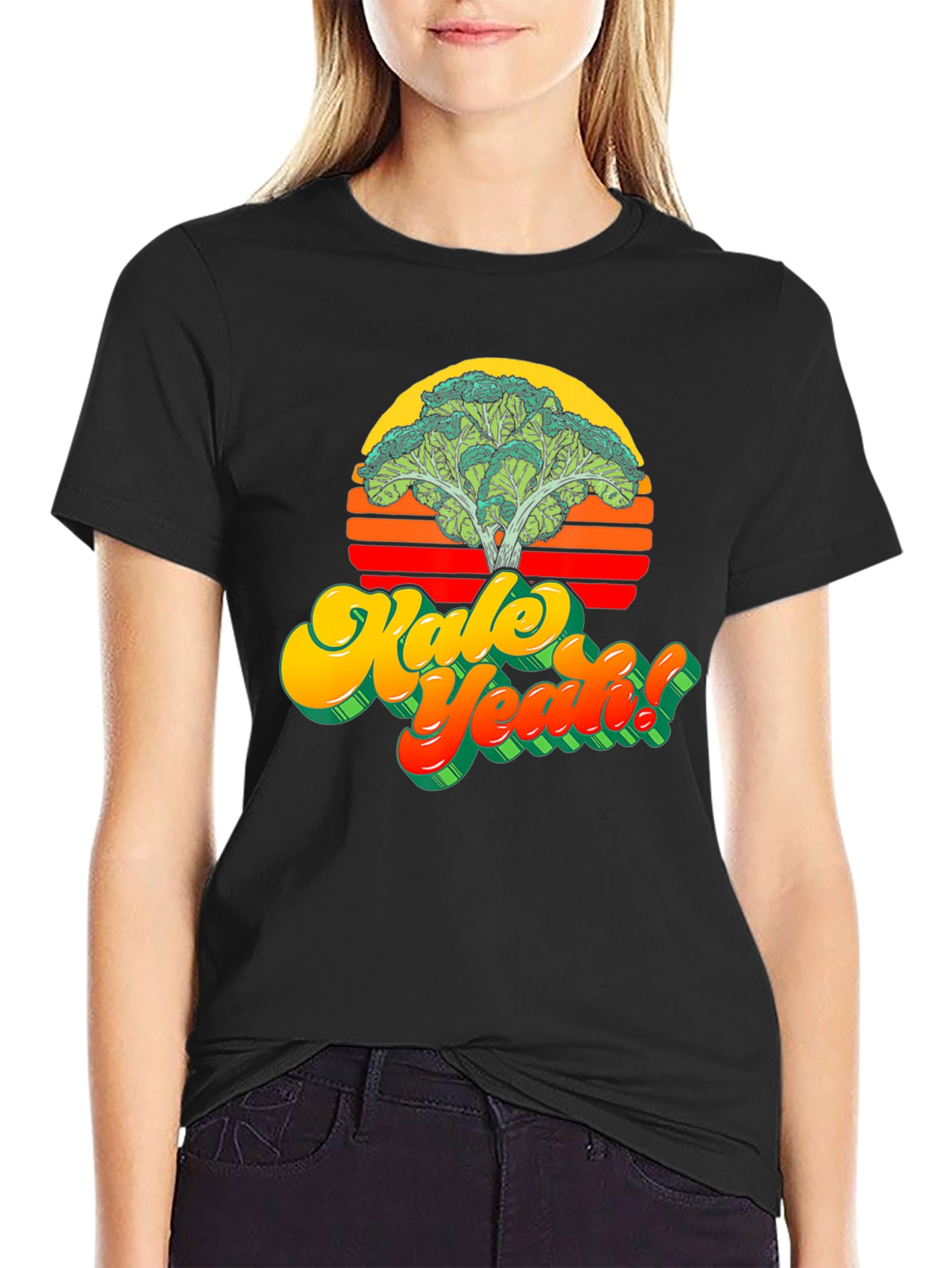 Black Kale Yeah! Graphic T-Shirt - Retro Vegan Style view 2