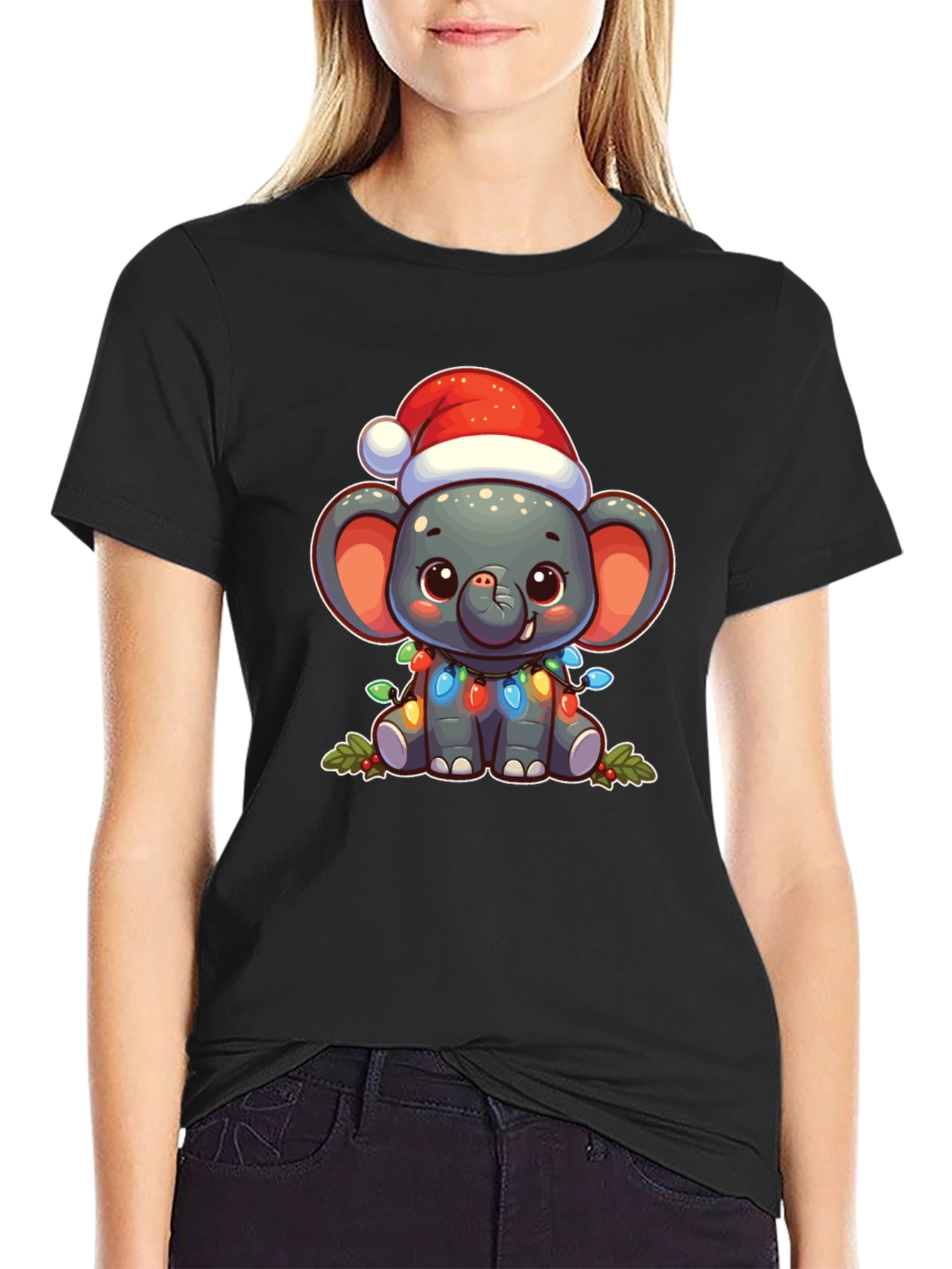 Black Festive Elephant Christmas T-Shirt view 2