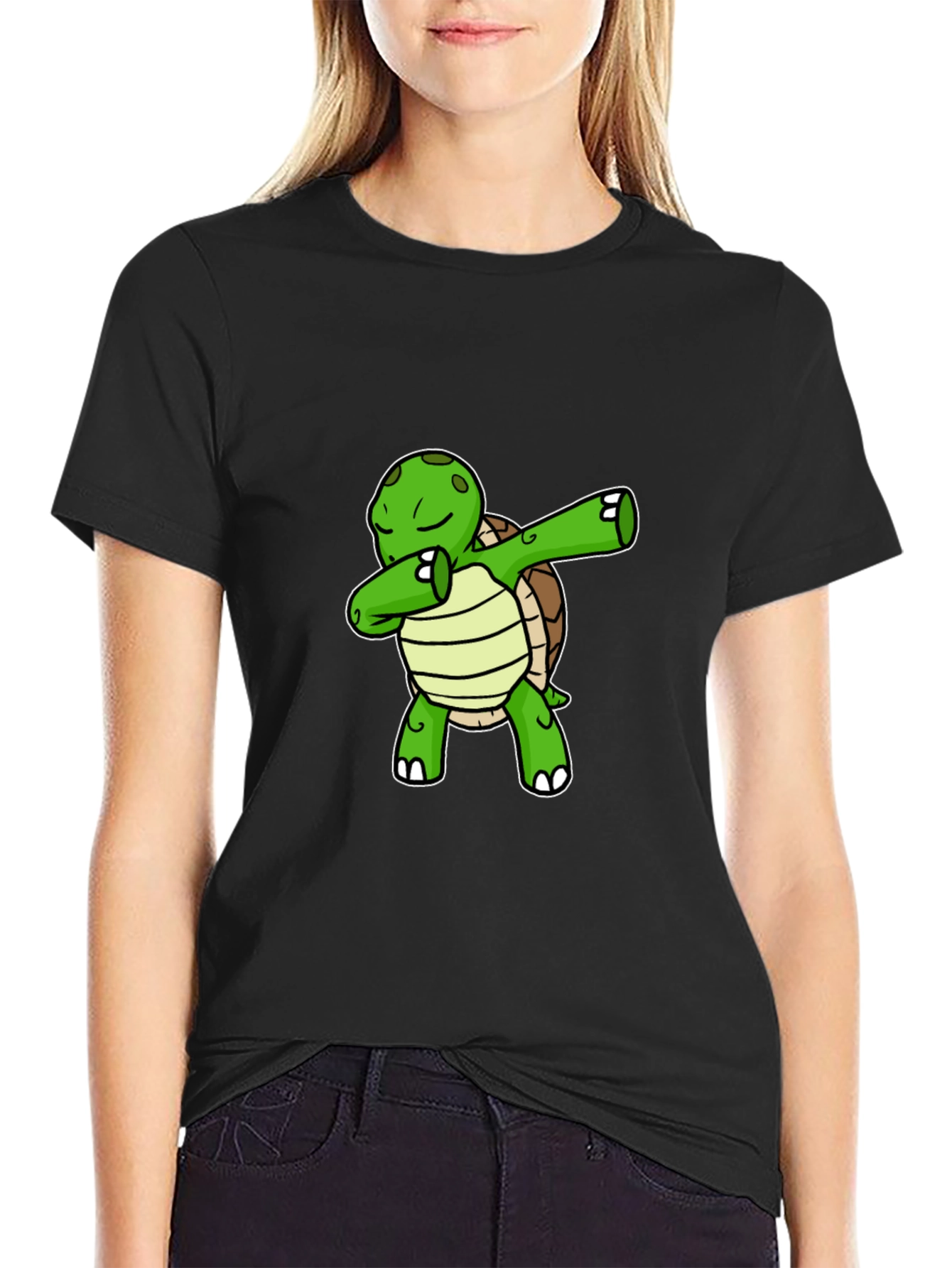 Black Dabbing Turtle Graphic Tee - Black Cotton T-Shirt view 2