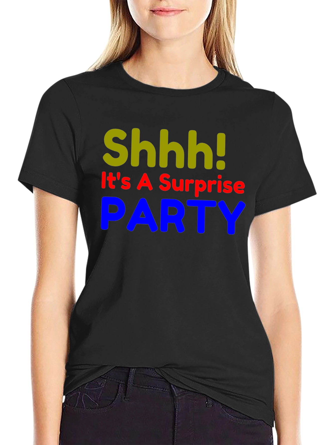 Black Surprise Party T-Shirt - Shhh! Funny Birthday Tee view 2