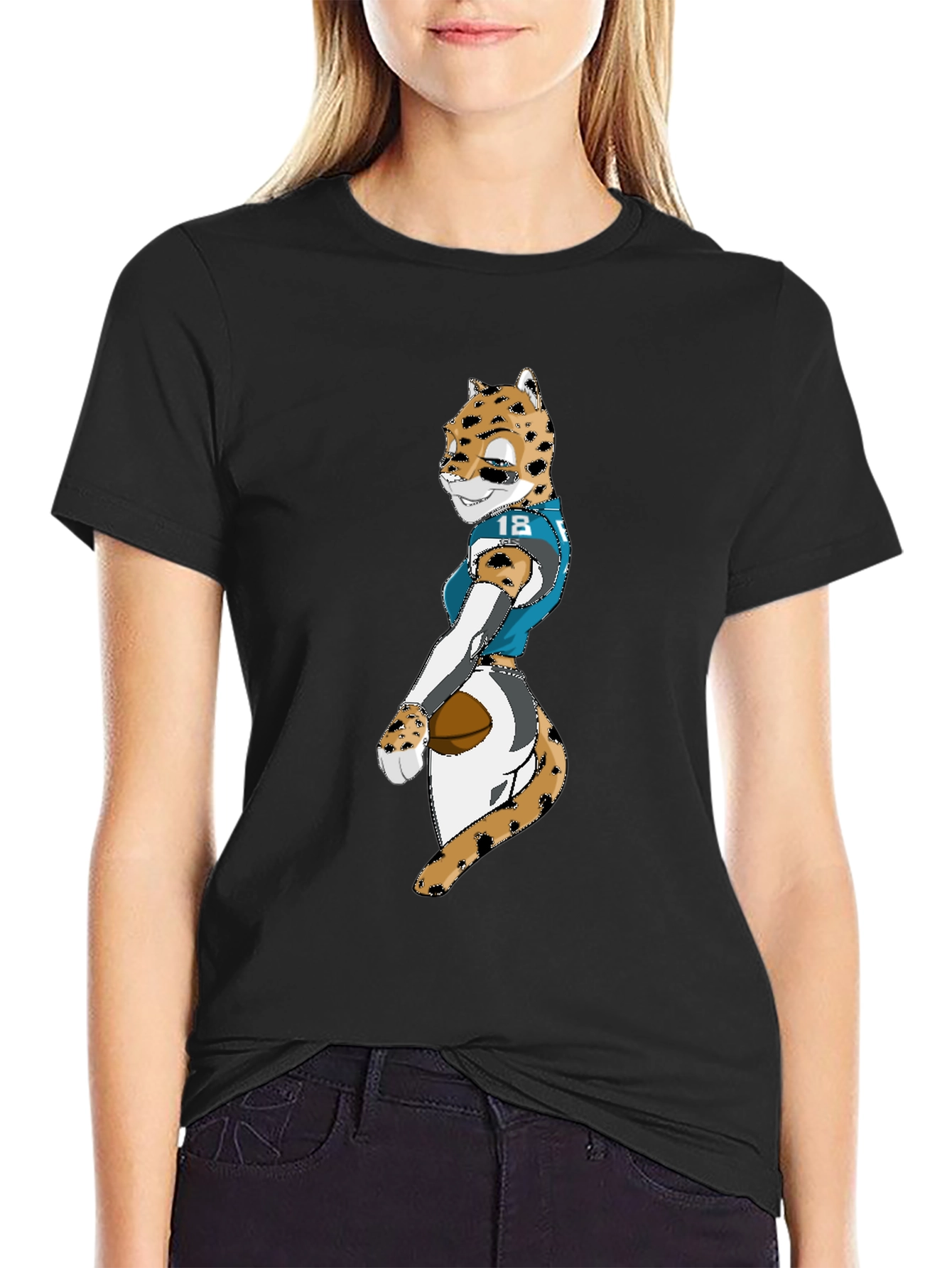 Black Black Tee with Jaguar Football Player Graphic view 2