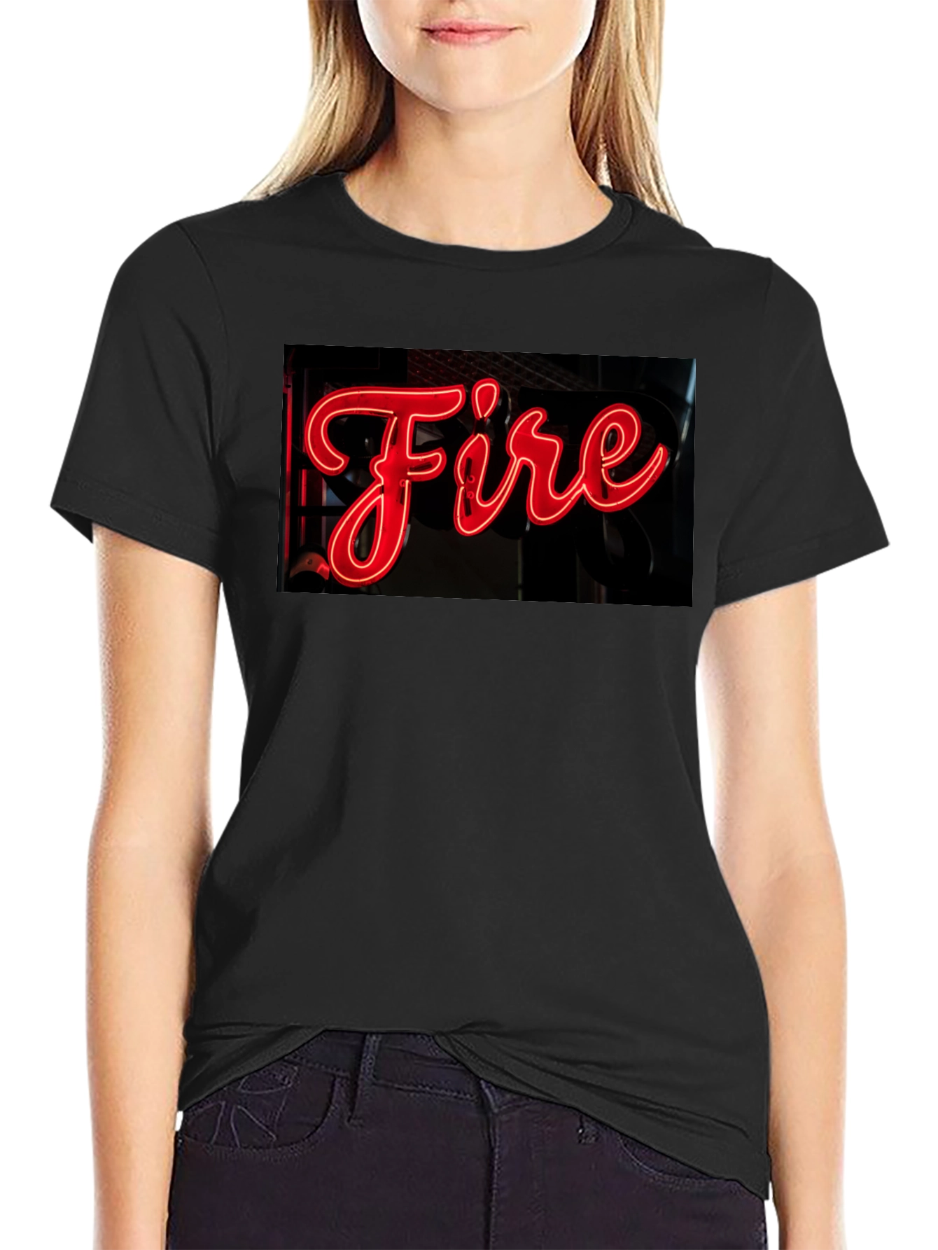 Black Fiery Graphic Tee - Neon Sign Black T-Shirt view 2
