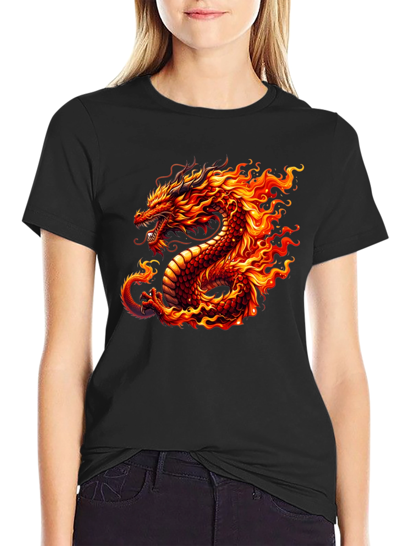 Fiery Dragon Graphic Tee - Black Cotton T-Shirt - 2