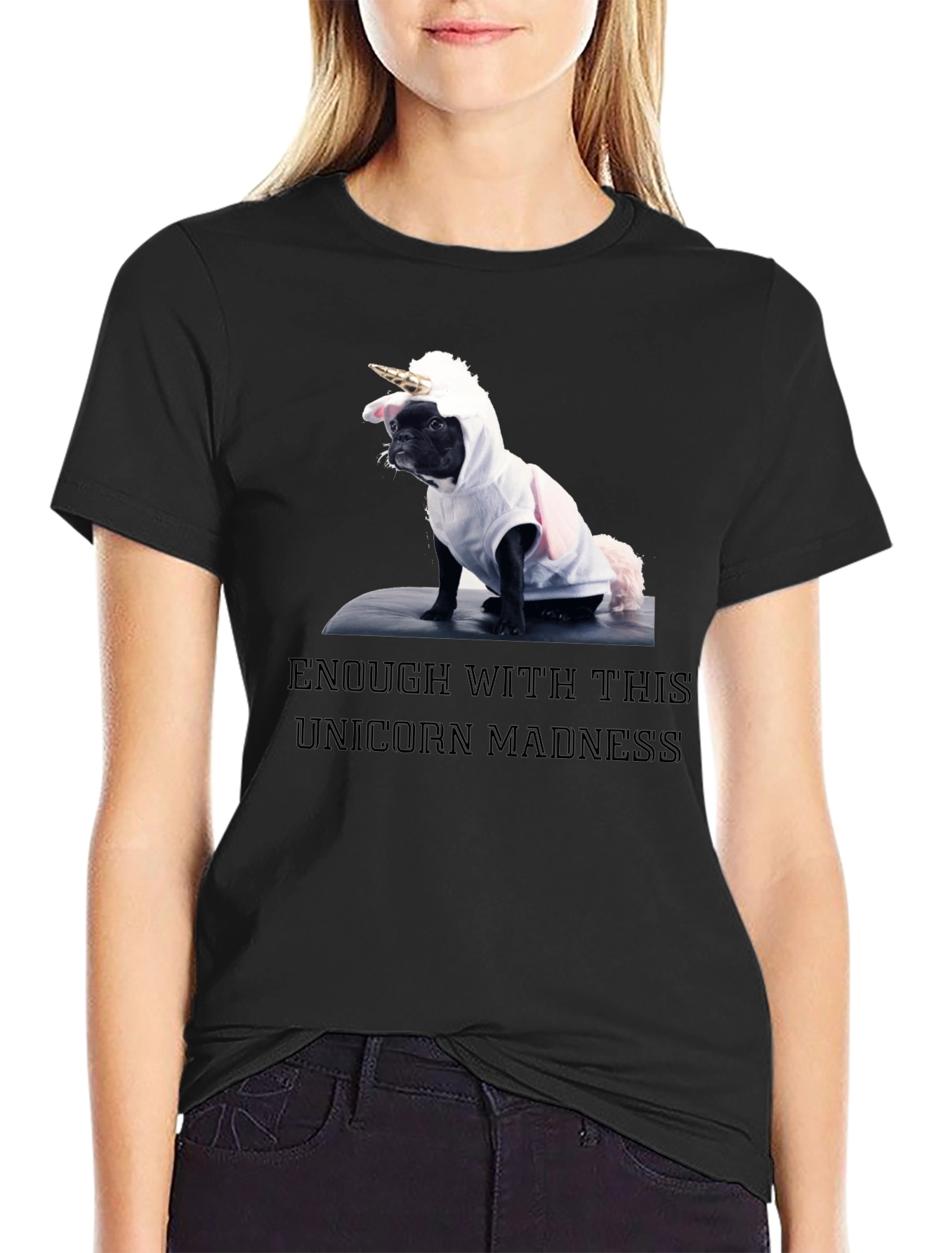Black Unicorn Dog T-Shirt: Enough with the Madness! view 2