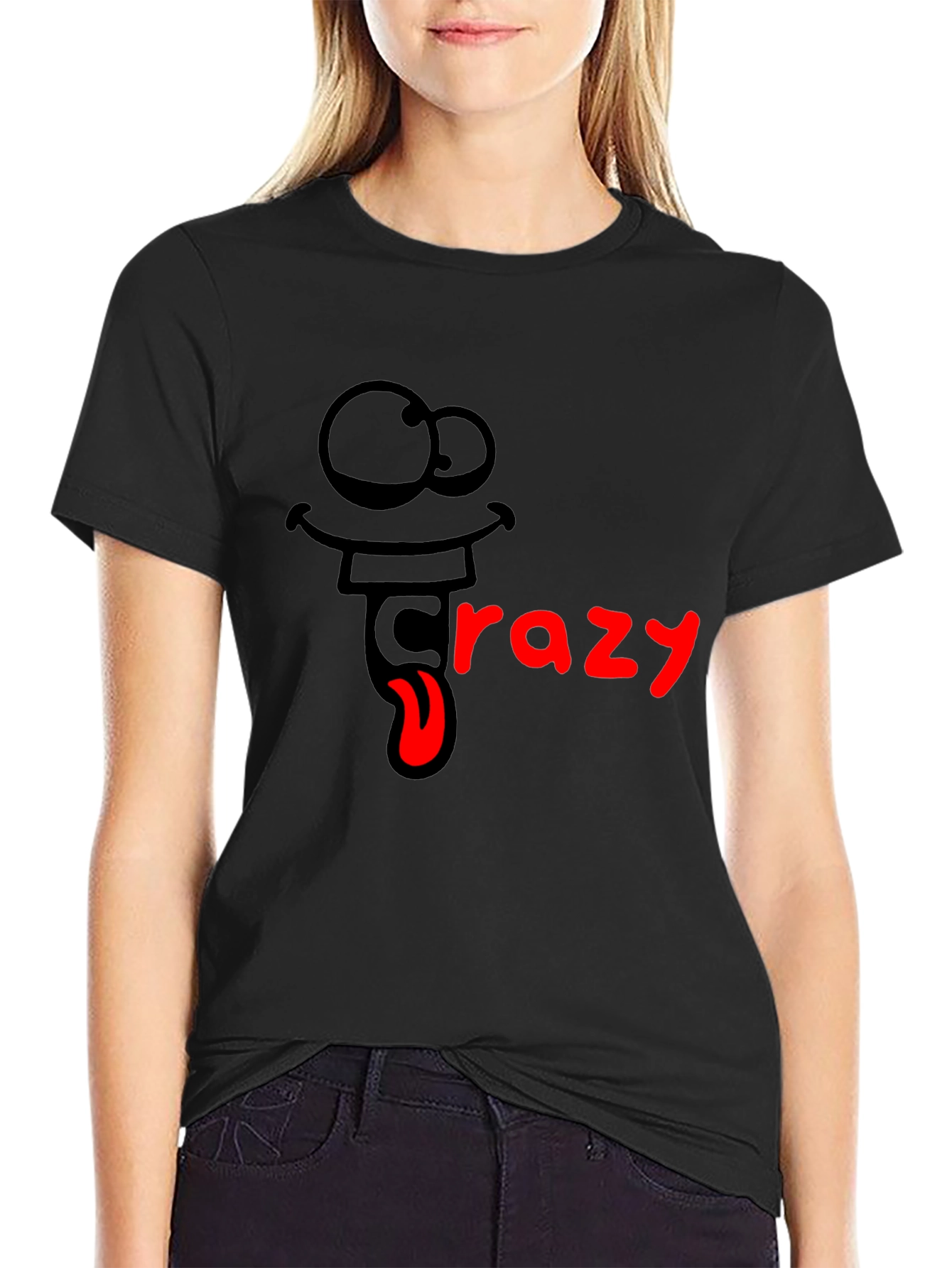Black Crazy Cartoon Graphic T-Shirt view 2