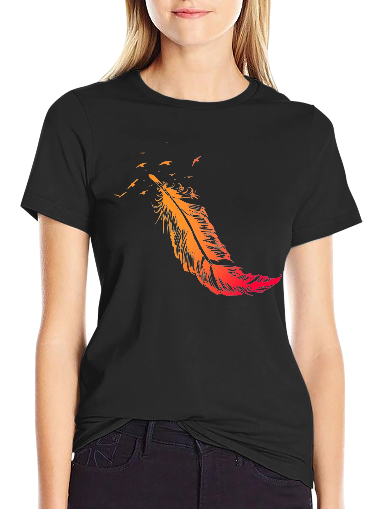 Black Feather Flight Black T-Shirt view 2