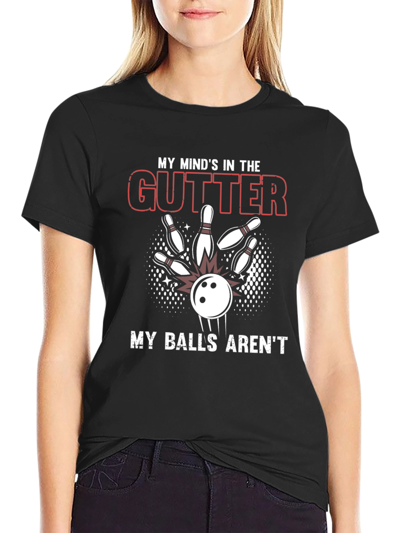 Black Funny Bowling T-Shirt - Mind In The Gutter view 2