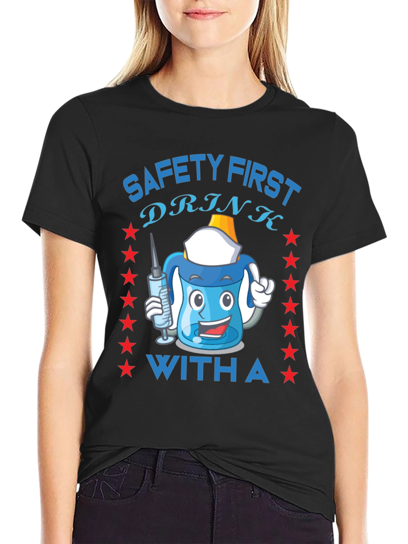 Black Safety First Funny Drinking T-Shirt view 2