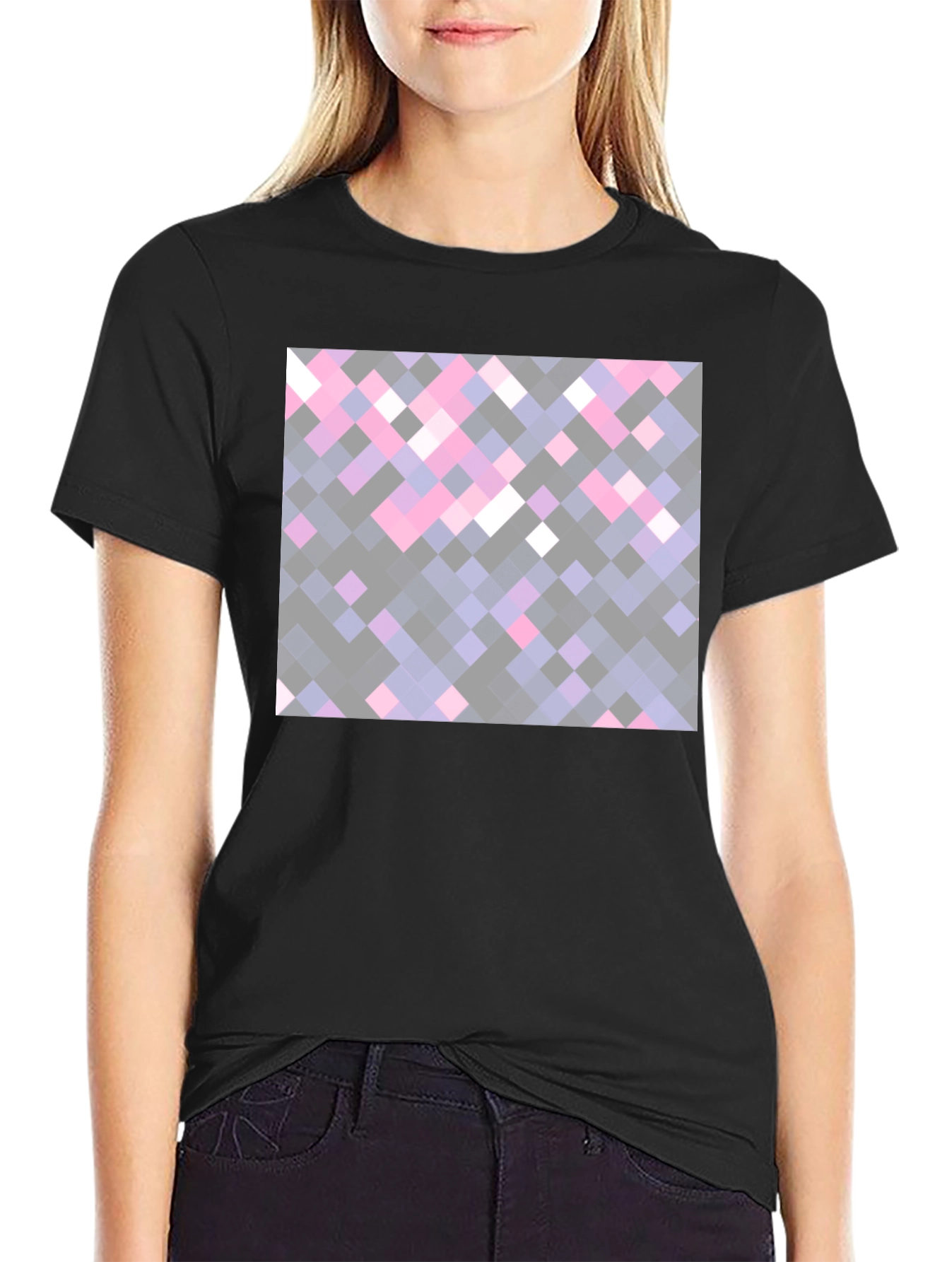 Black Pixelated Squares Black Tee view 2