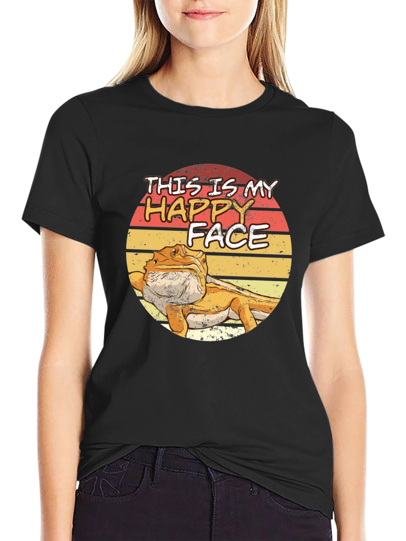 Black Bearded Dragon Happy Face T-Shirt - Lizard Lover Tee view 2
