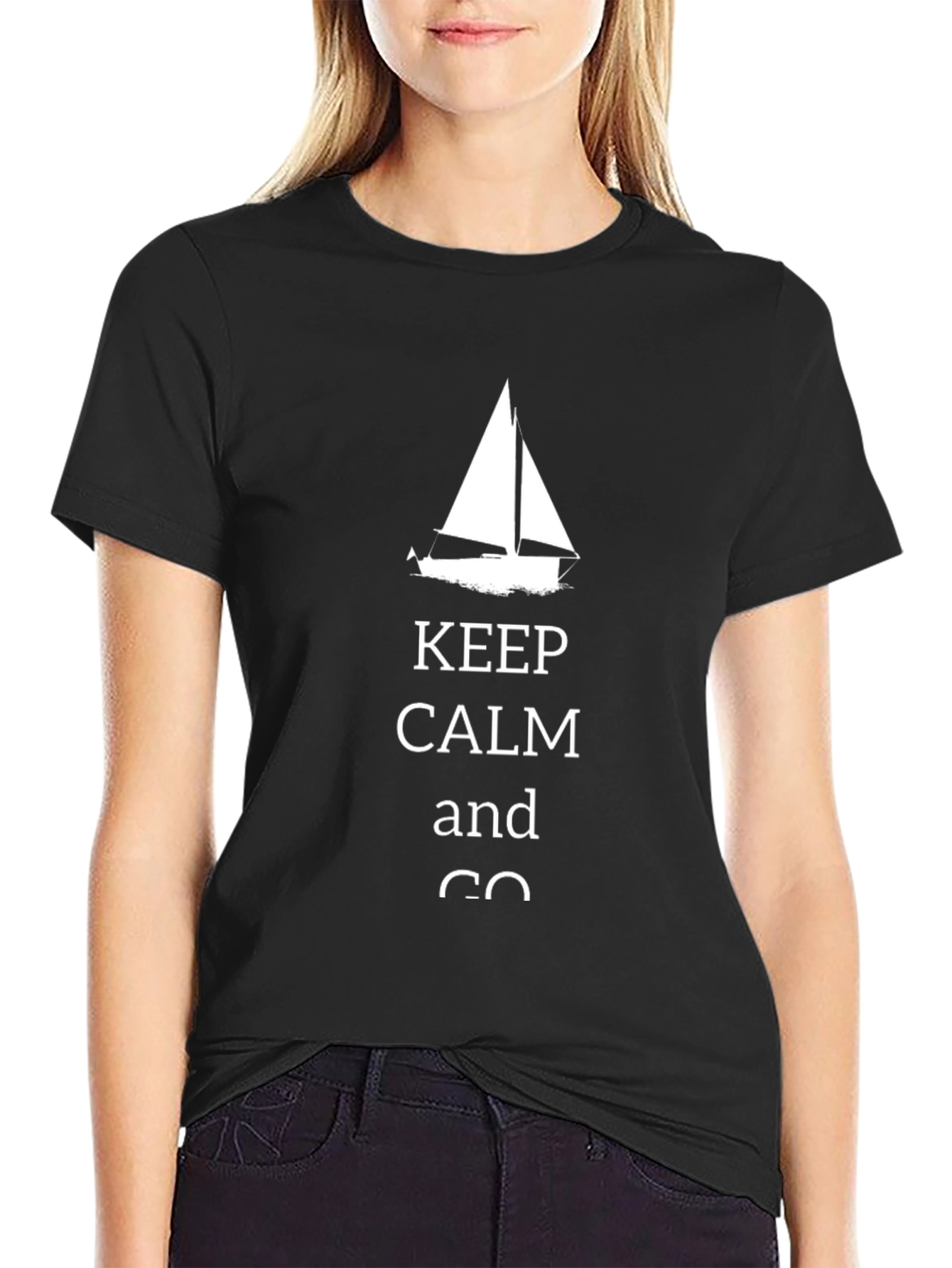 Black Keep Calm and Go Sailing T-Shirt - Black view 2