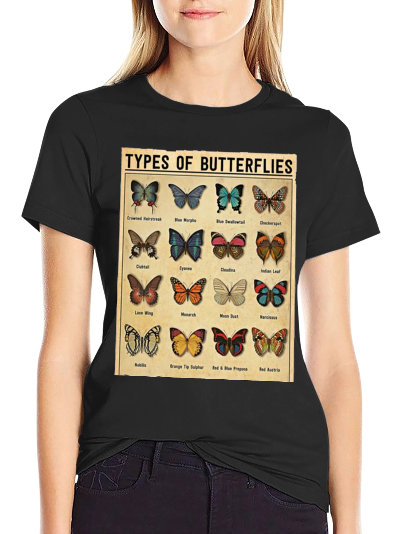 Black Butterfly Types Graphic T-Shirt view 2