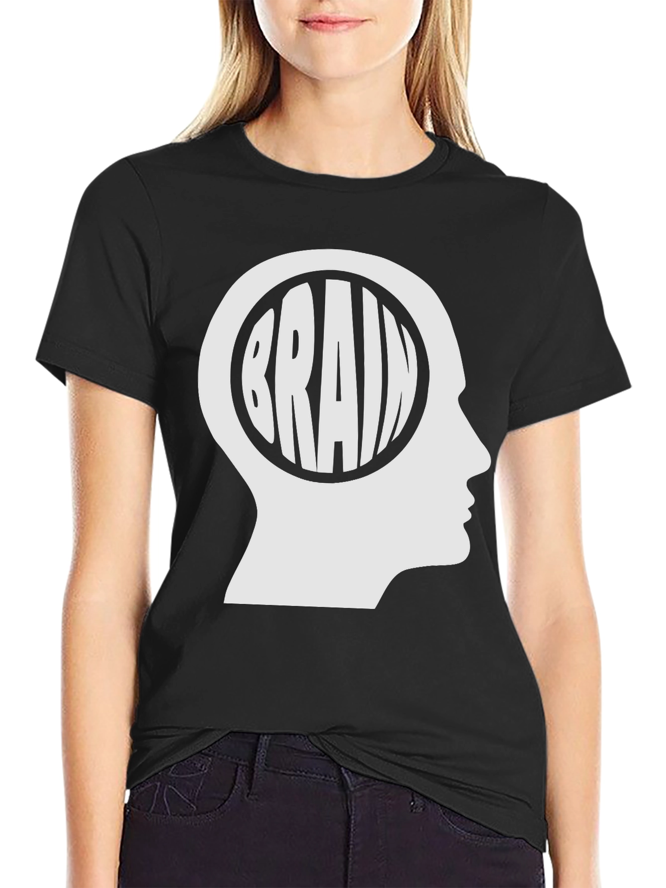 Black Brain Head Graphic T-Shirt - Black Cotton Tee view 2