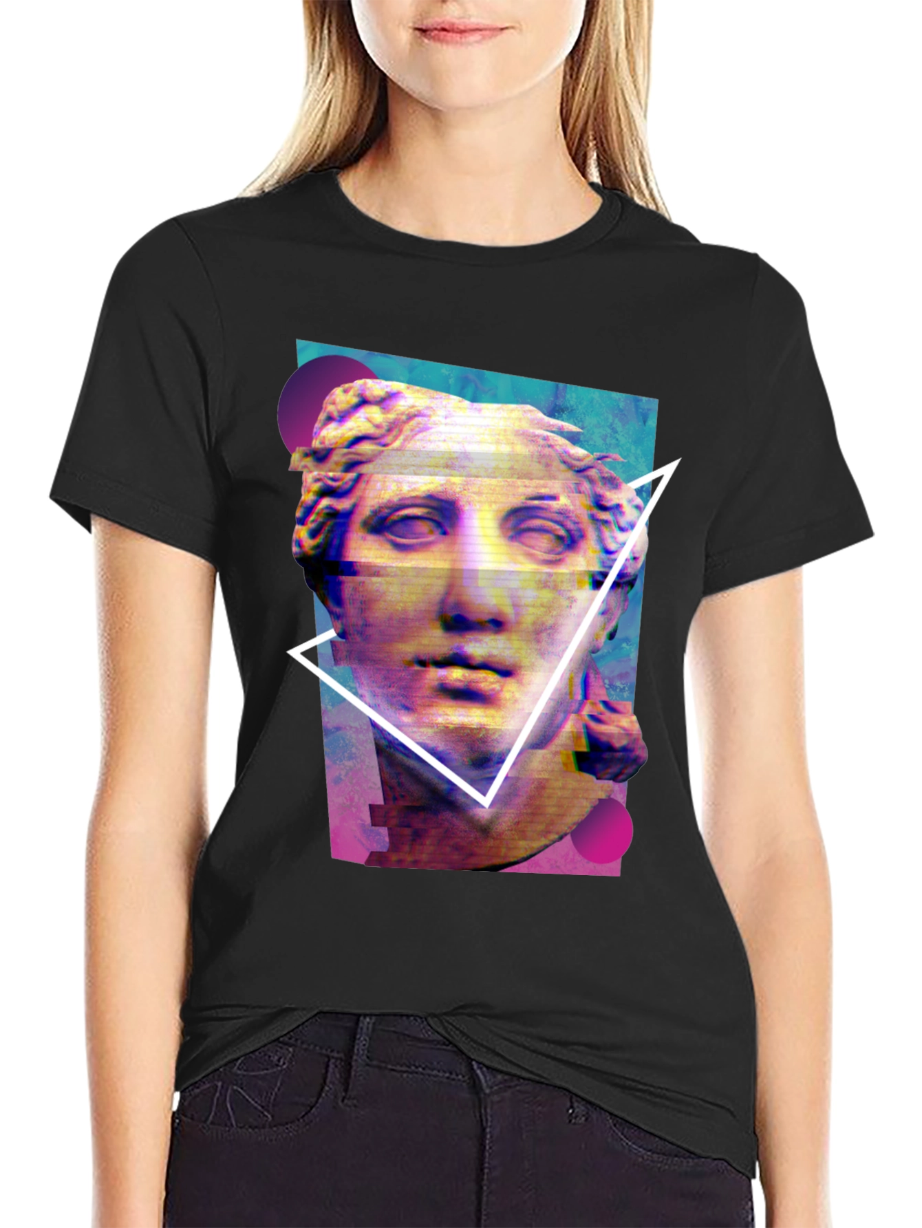 Black Statue Graphic Tee - Artistic Glitch Style view 2