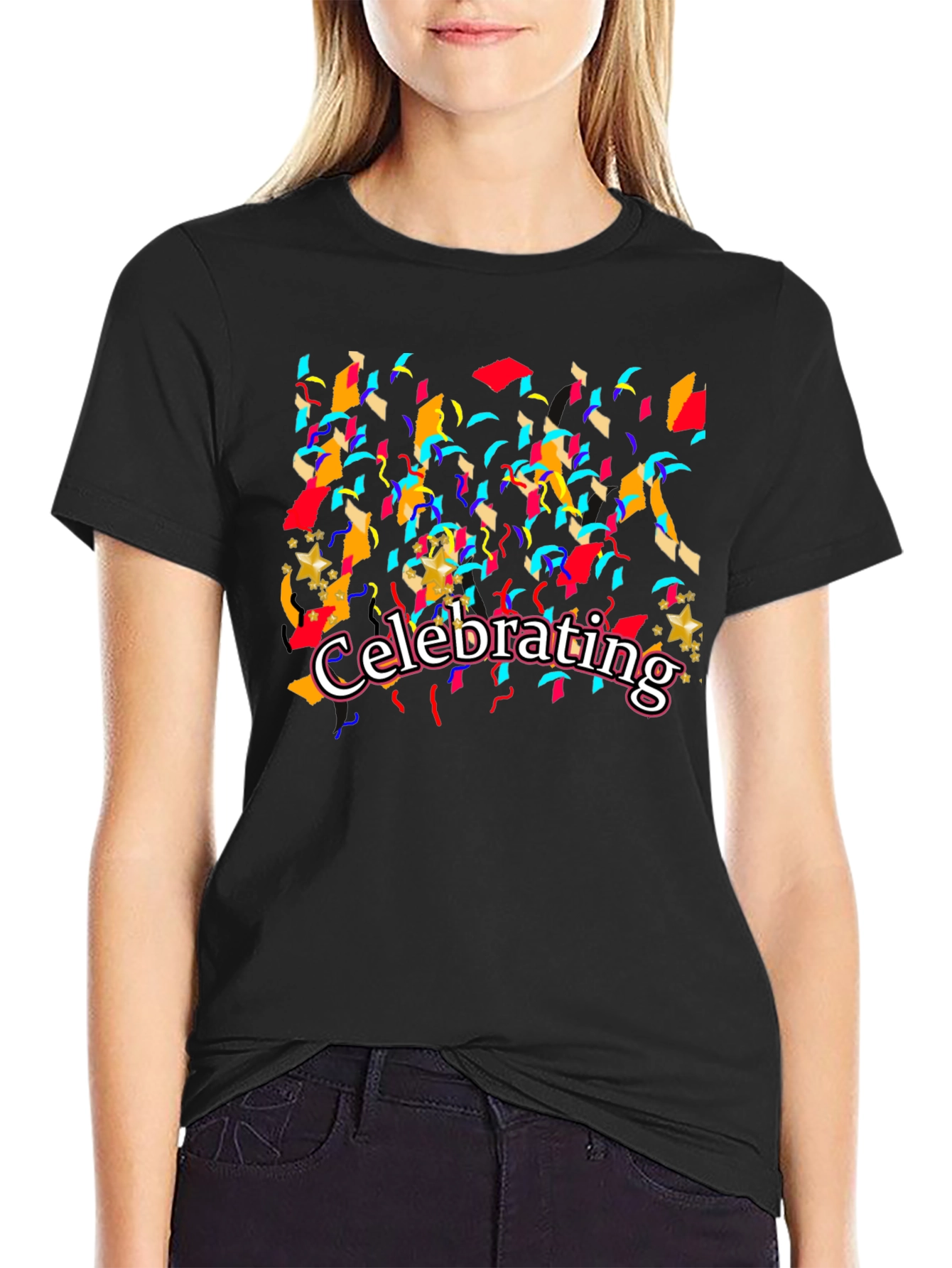 Black Celebrating Graphic T-Shirt - Black Cotton Tee view 2