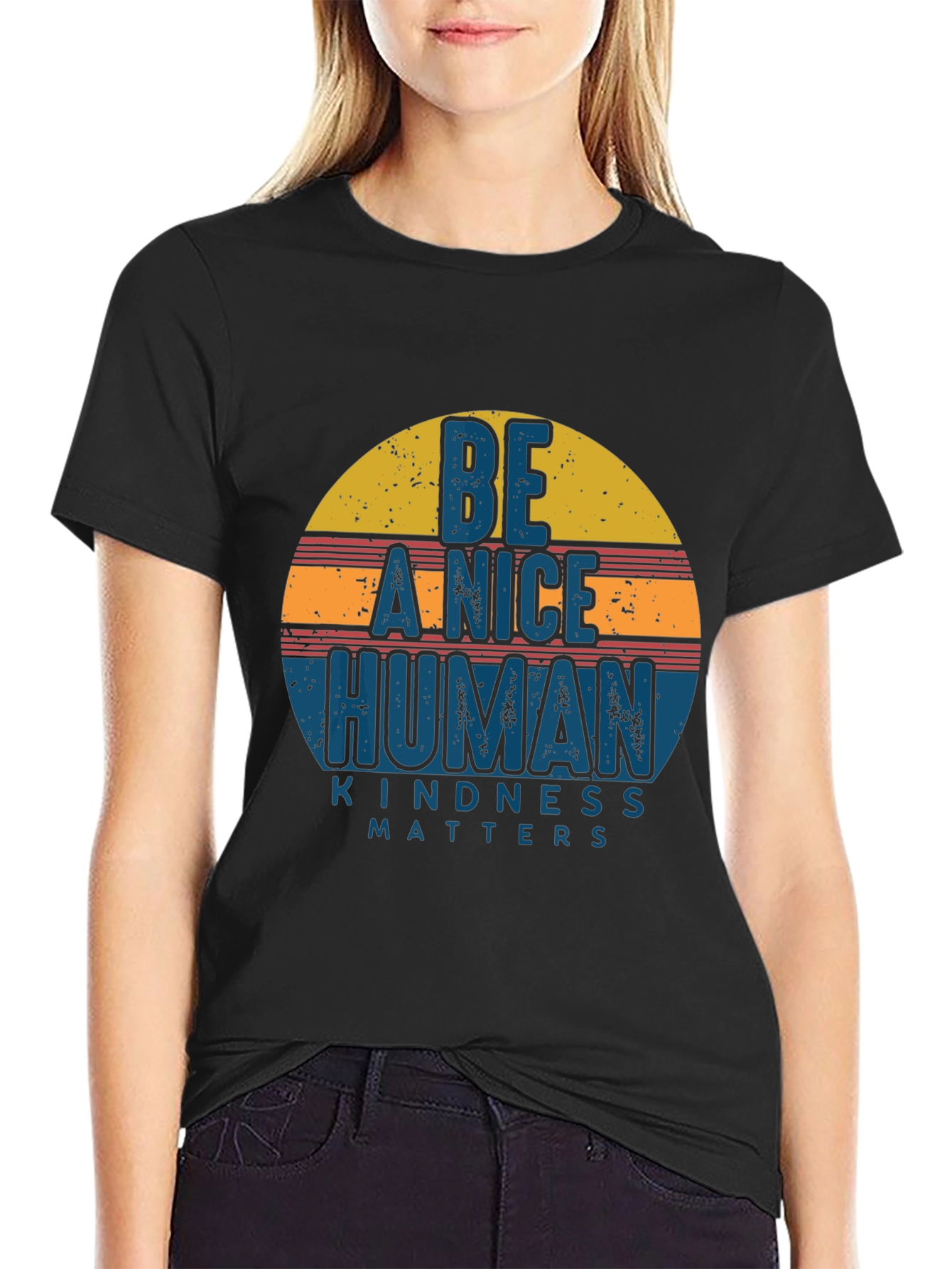 Black Be A Nice Human Kindness Matters Graphic Tee view 2