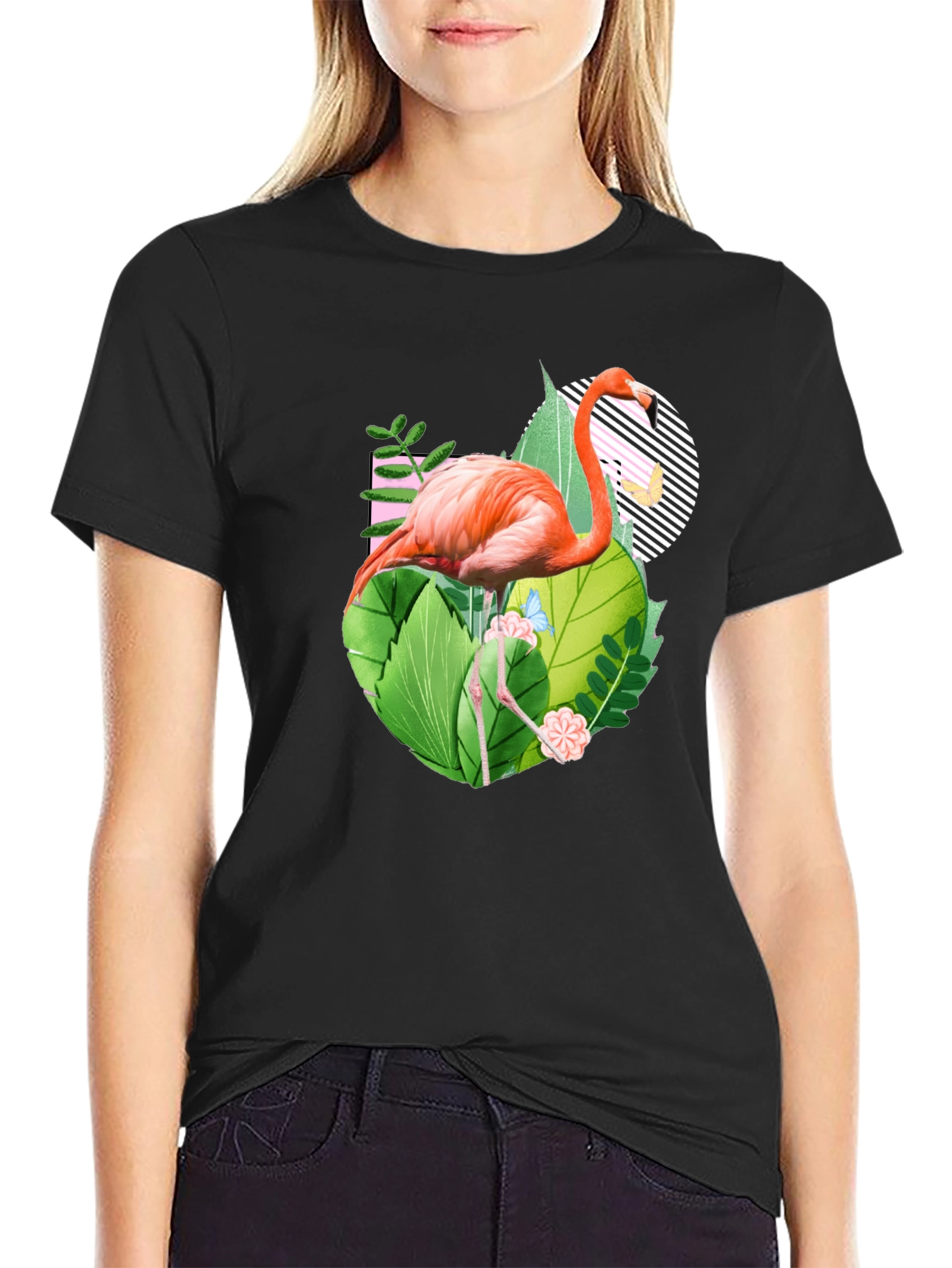 Black Tropical Flamingo Graphic Tee view 2