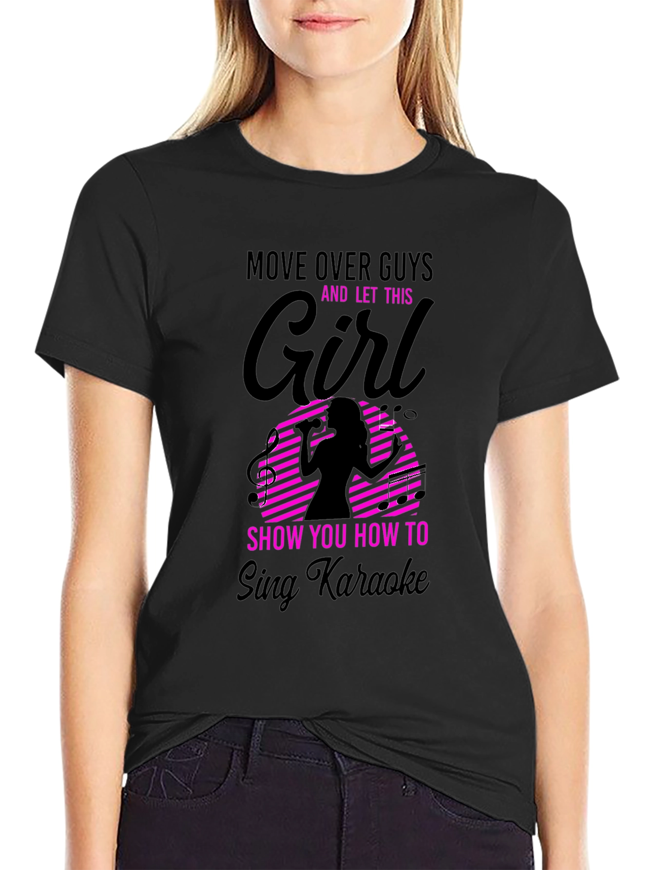 Black Move Over Guys Karaoke Girl Graphic Tee view 2