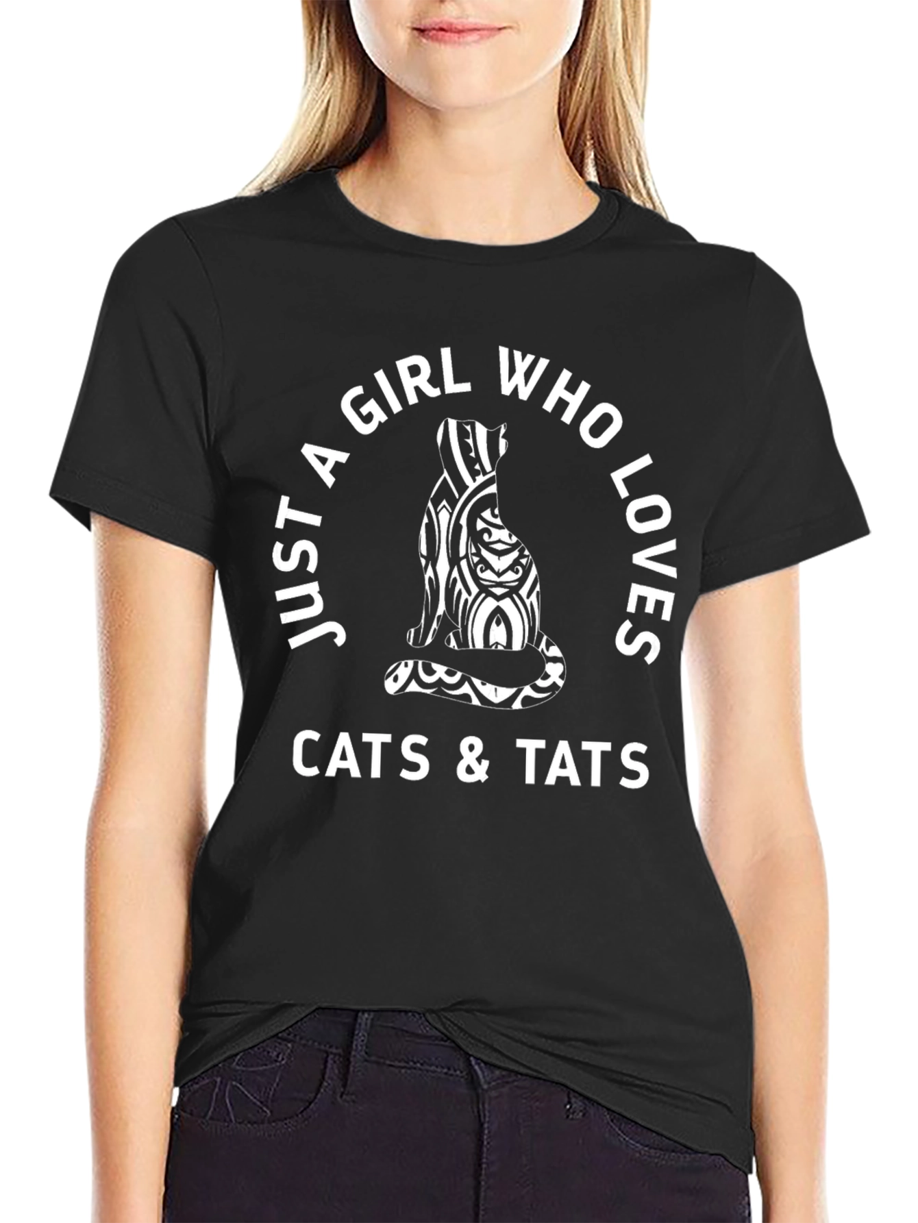 Black Girl Who Loves Cats & Tattoos Black T-Shirt view 2