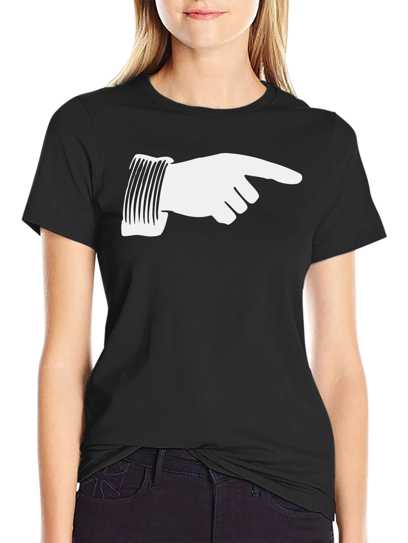 Black Pointing Finger Graphic Tee - Black Cotton T-Shirt view 2
