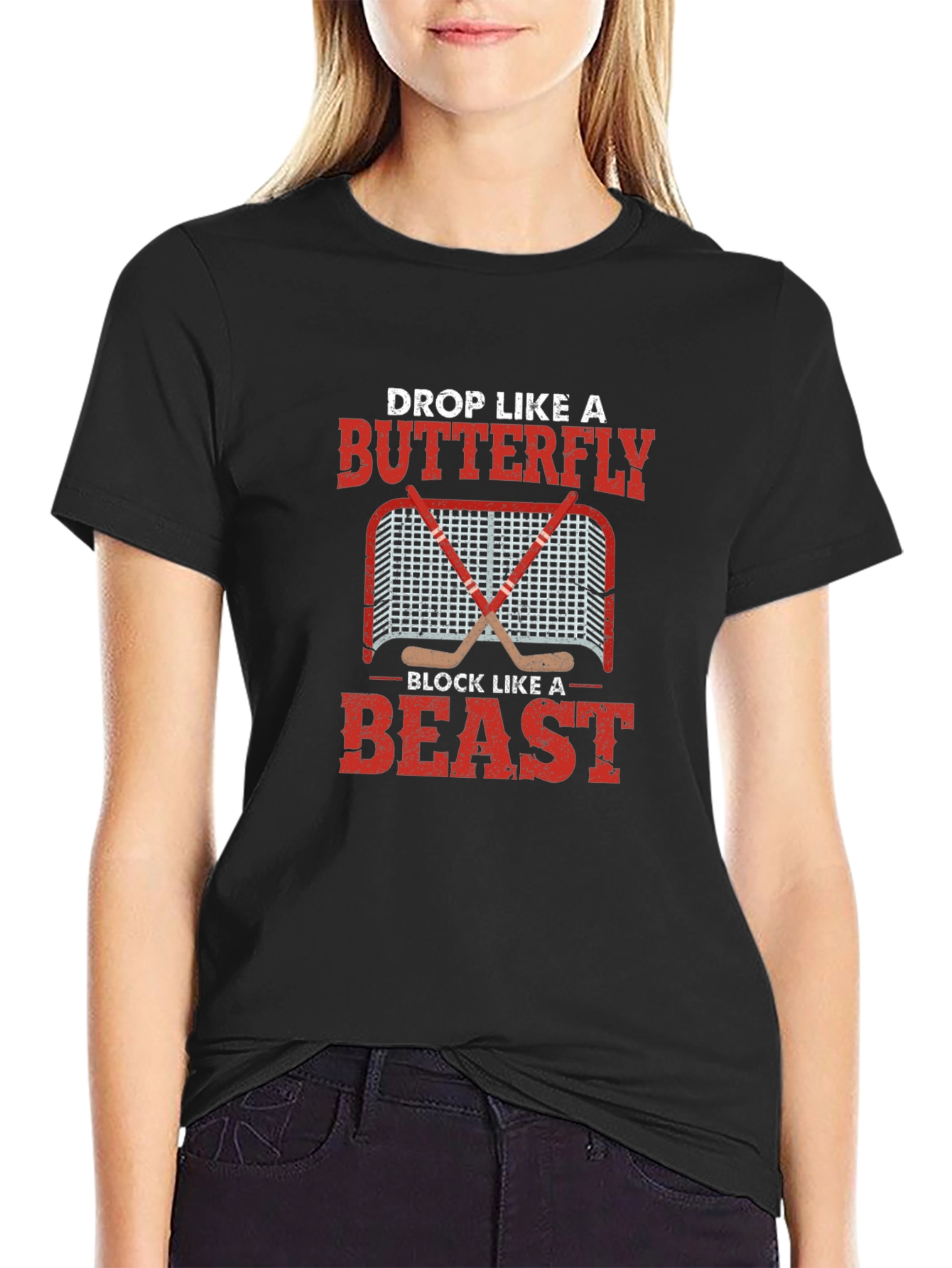 Black Hockey Goalie Butterfly Beast T-Shirt view 2