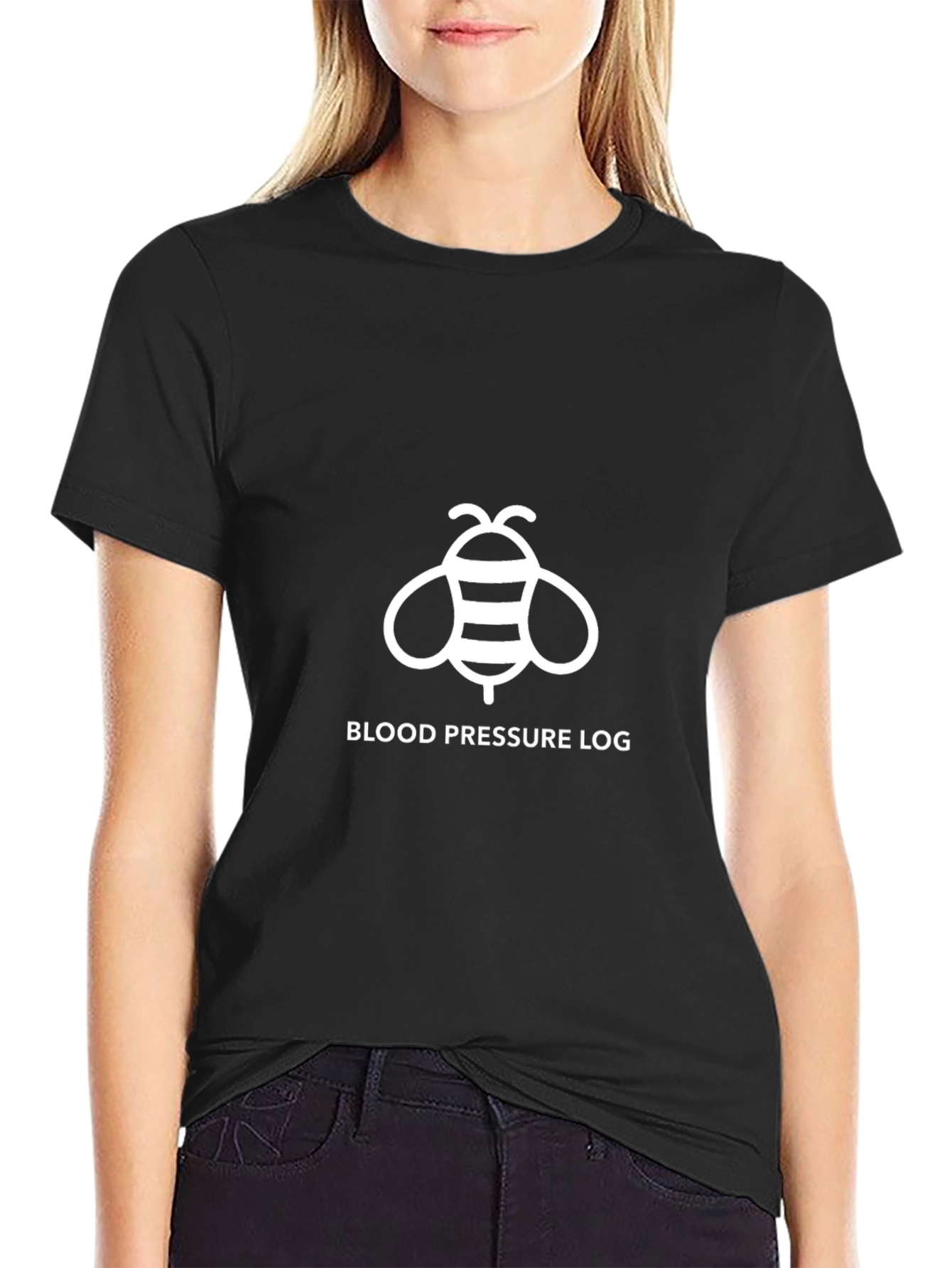 Black Blood Pressure Log Bee T-Shirt - Black, Comfortable Fit view 2