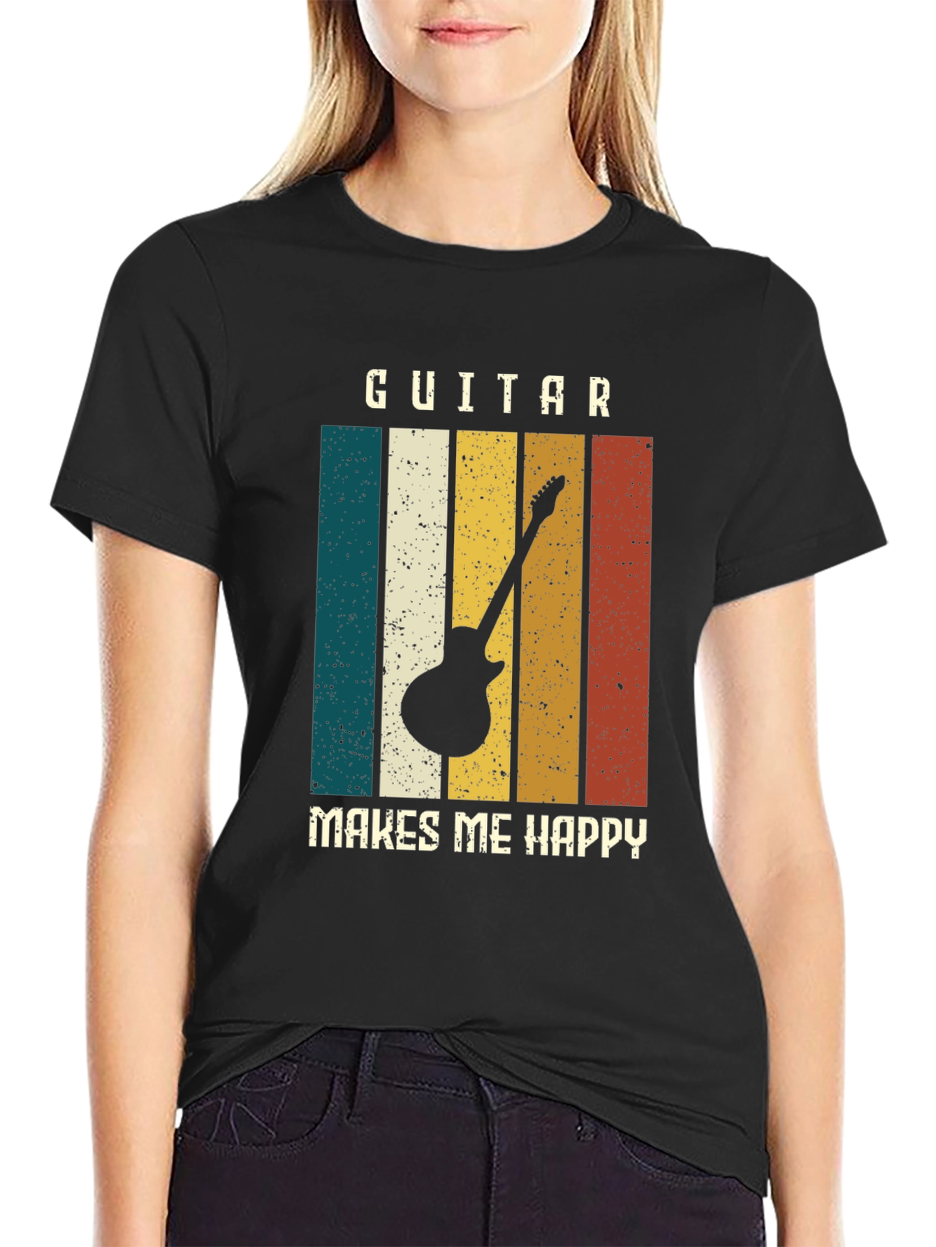 Black Guitar Makes Me Happy Graphic T-Shirt view 2