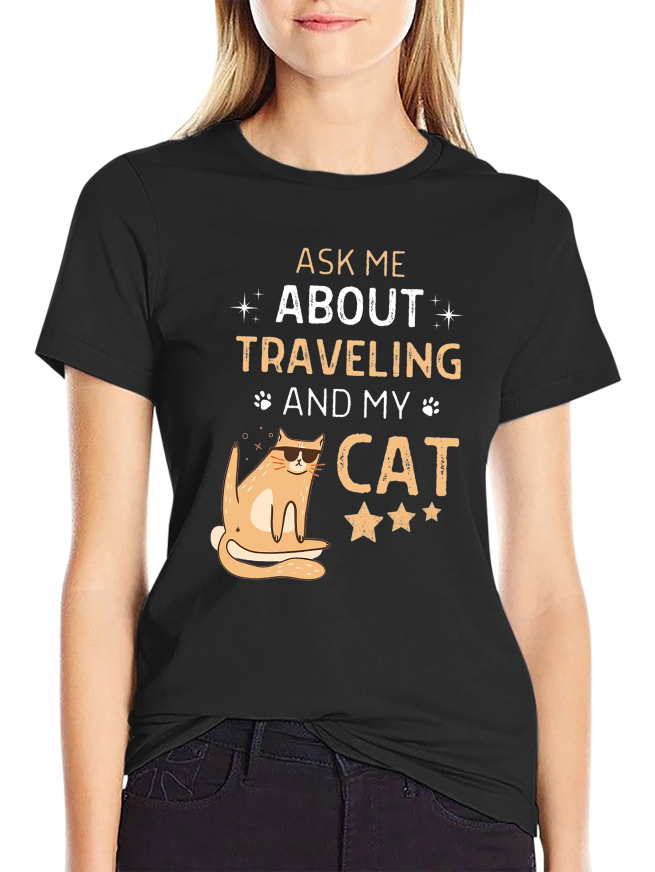 Black Ask Me About Traveling and My Cat T-Shirt view 2