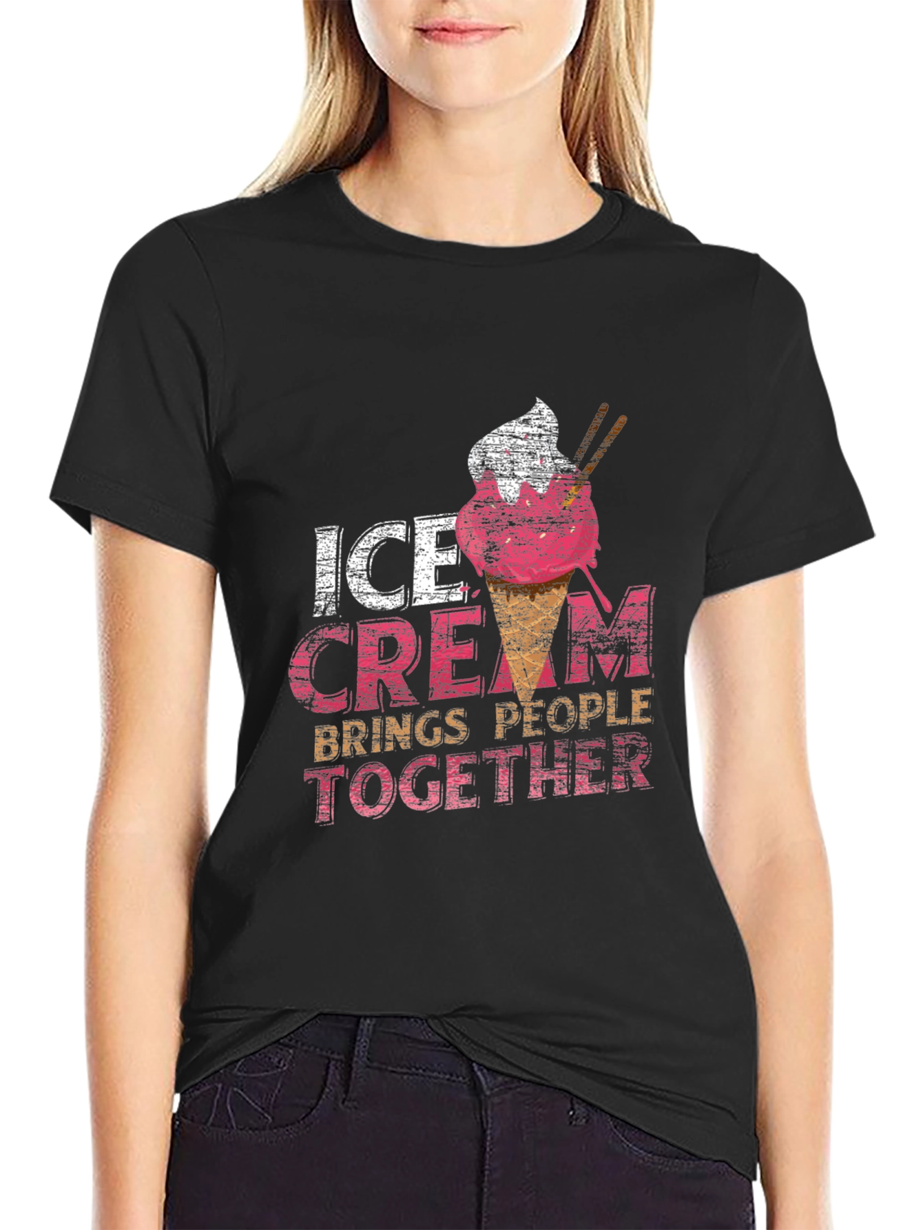 Black Ice Cream Brings People Together Black T-Shirt view 2