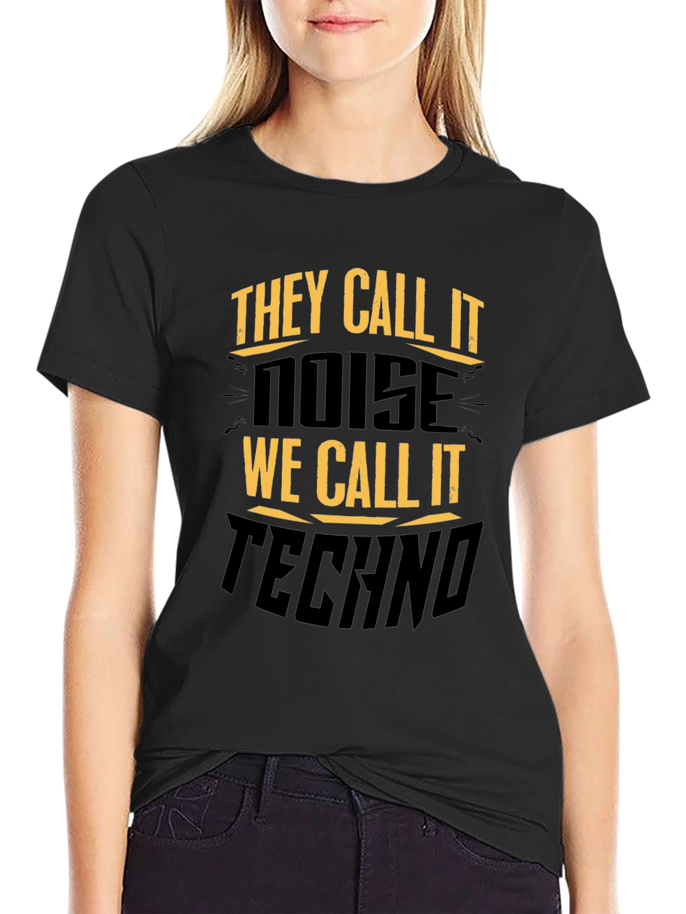 Black They Call It Noise Techno Music Black T-Shirt view 2