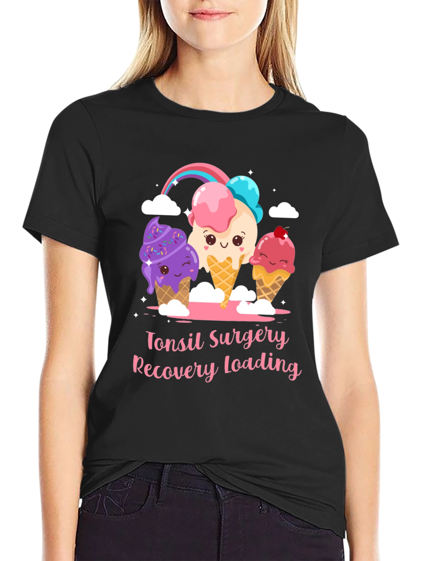 Black Tonsil Surgery Recovery Ice Cream T-Shirt view 2