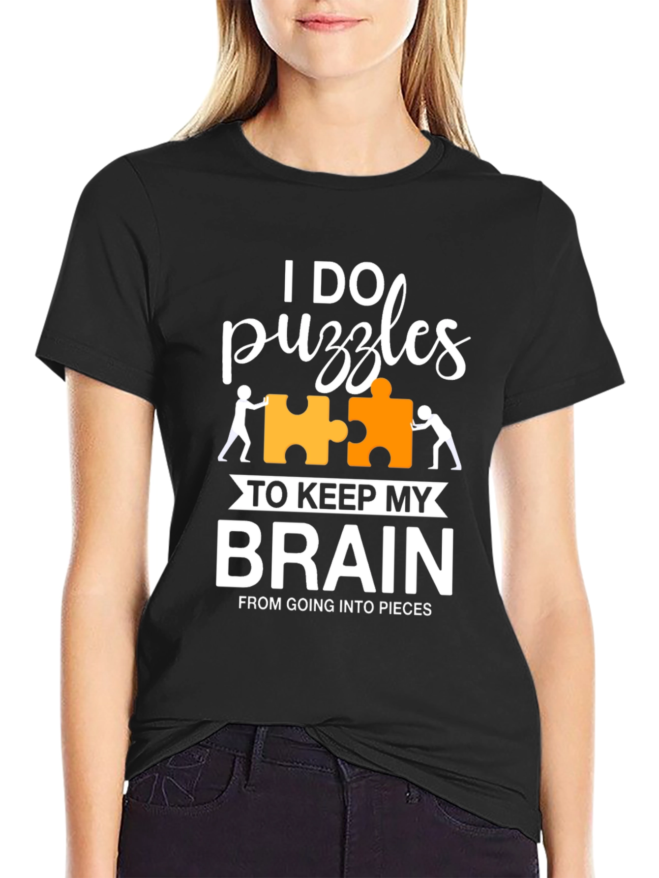 Black I Do Puzzles T-Shirt - Keep My Brain Together Tee view 2