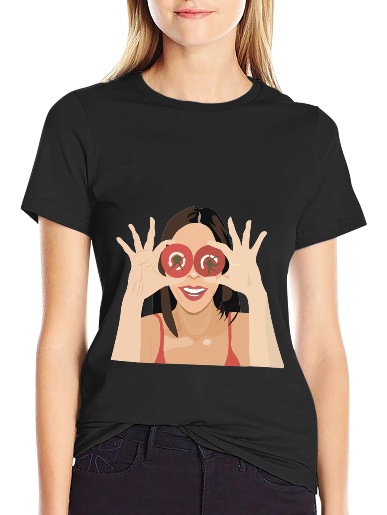 Black Tomato Eyes Graphic Tee - Funny Women's T-Shirt view 2
