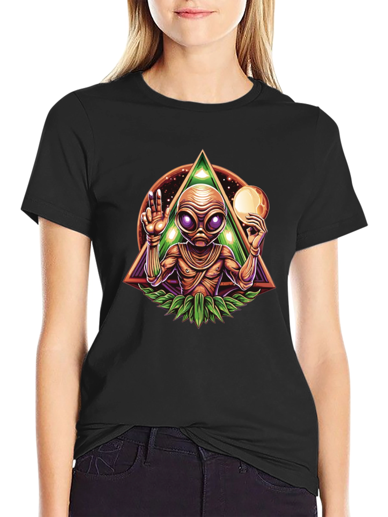 Black Alien Graphic Tee - Third Eye Design T-Shirt view 2