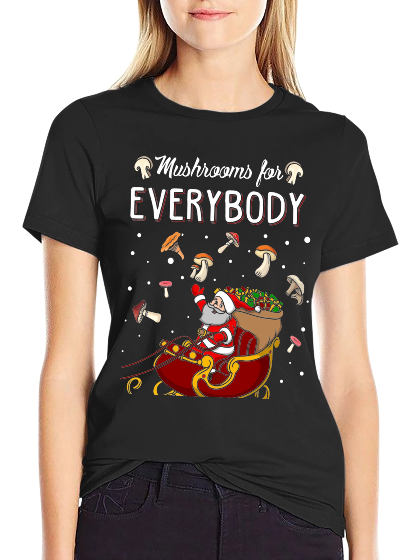 Black Mushroom Lovers Santa Sleigh Graphic Tee view 2