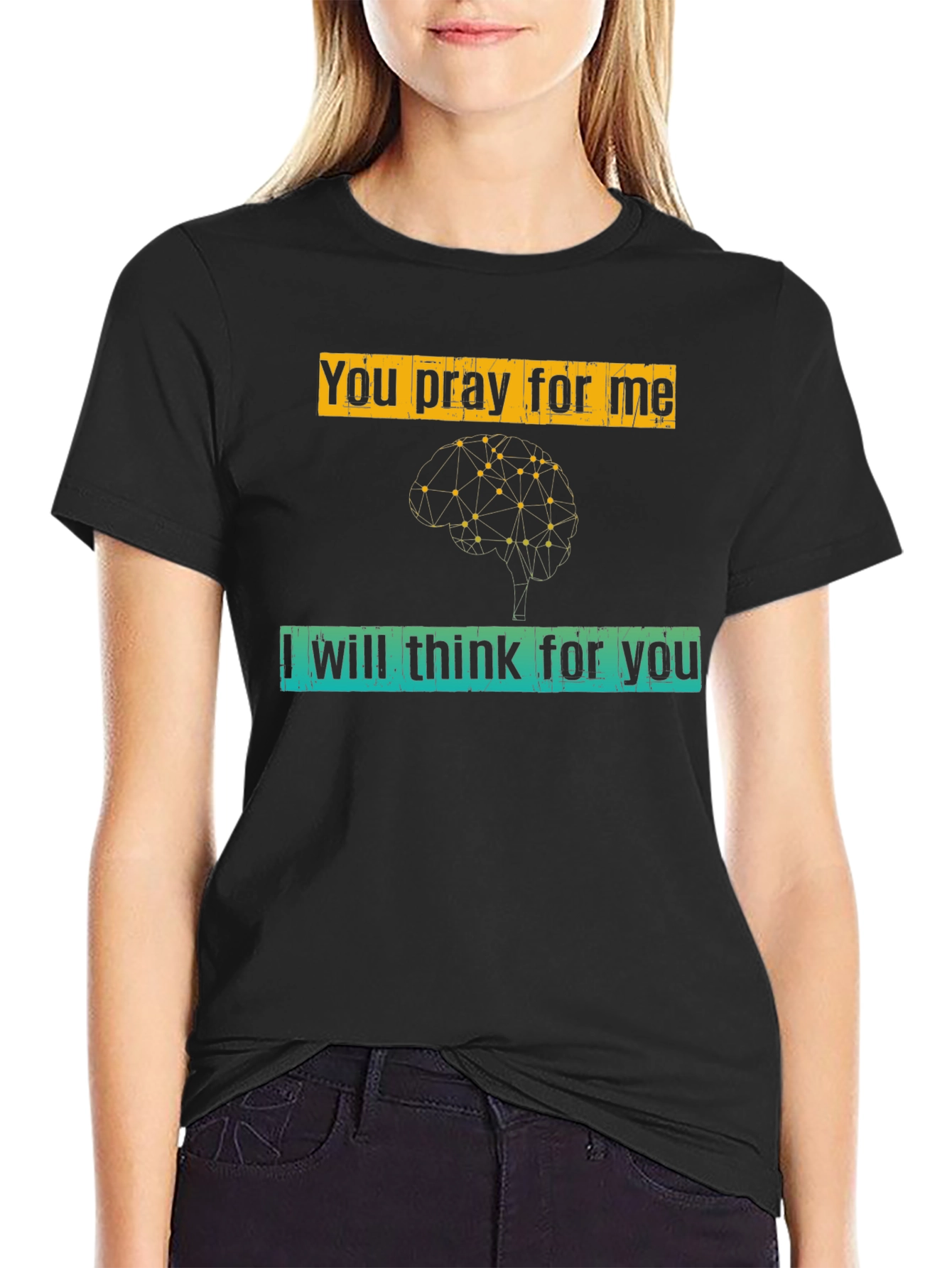 Black Pray & Think Graphic Tee - Unisex Black T-Shirt view 2