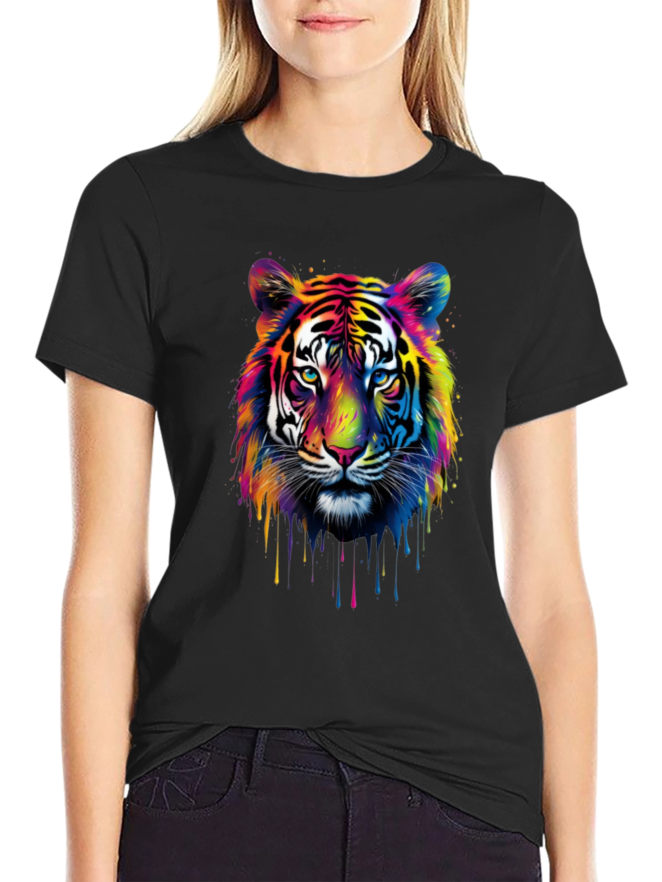 Black Colorful Tiger Graphic T-Shirt view 2