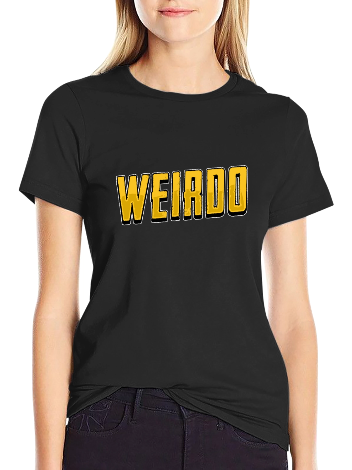 Black WEIRDO Graphic Print Crew Neck T-Shirt view 2