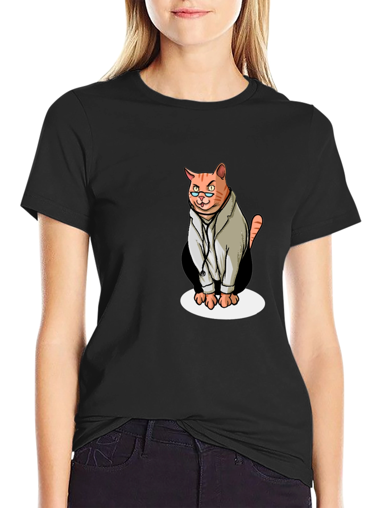 Black Doctor Cat Graphic T-Shirt - Funny Novelty Tee view 2
