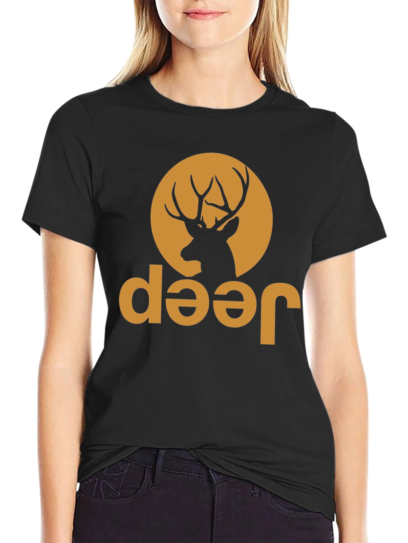 Black Deer Jeep Graphic Tee - Black Novelty T-Shirt view 2