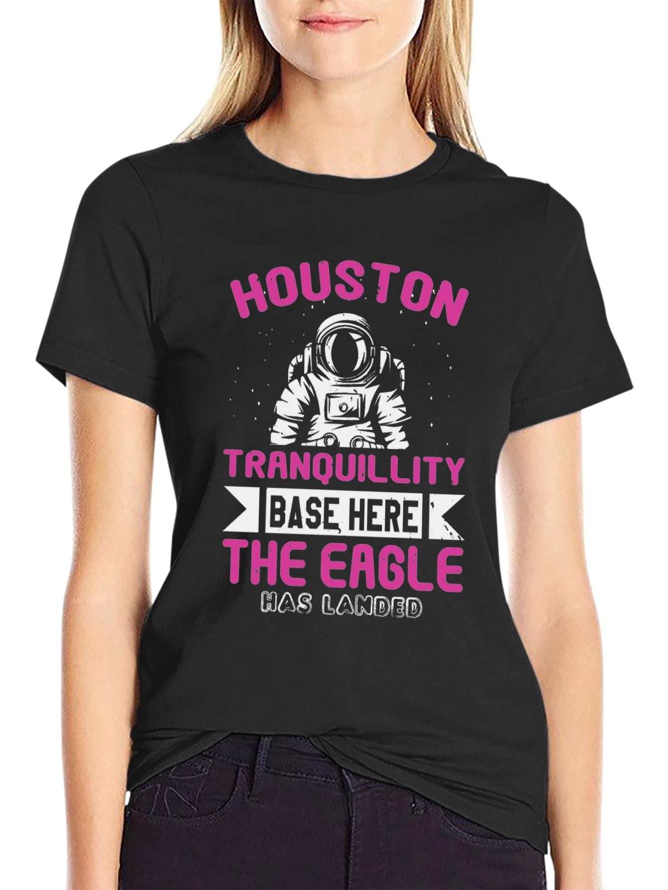 Black Houston Tranquility Base Eagle Has Landed T-Shirt view 2