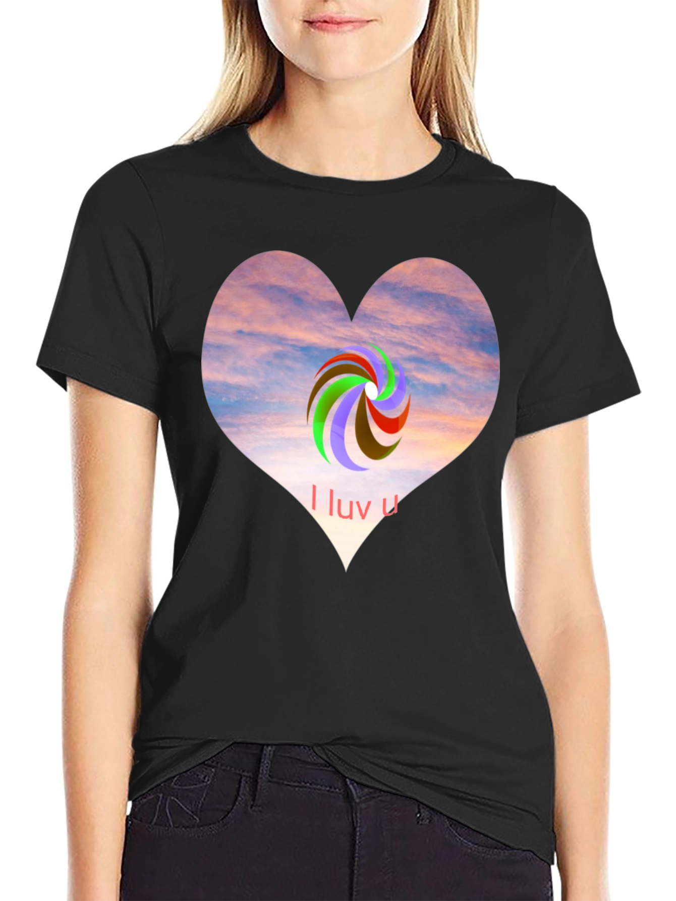 Black I Luv U Heart Graphic Tee - Casual Style view 2