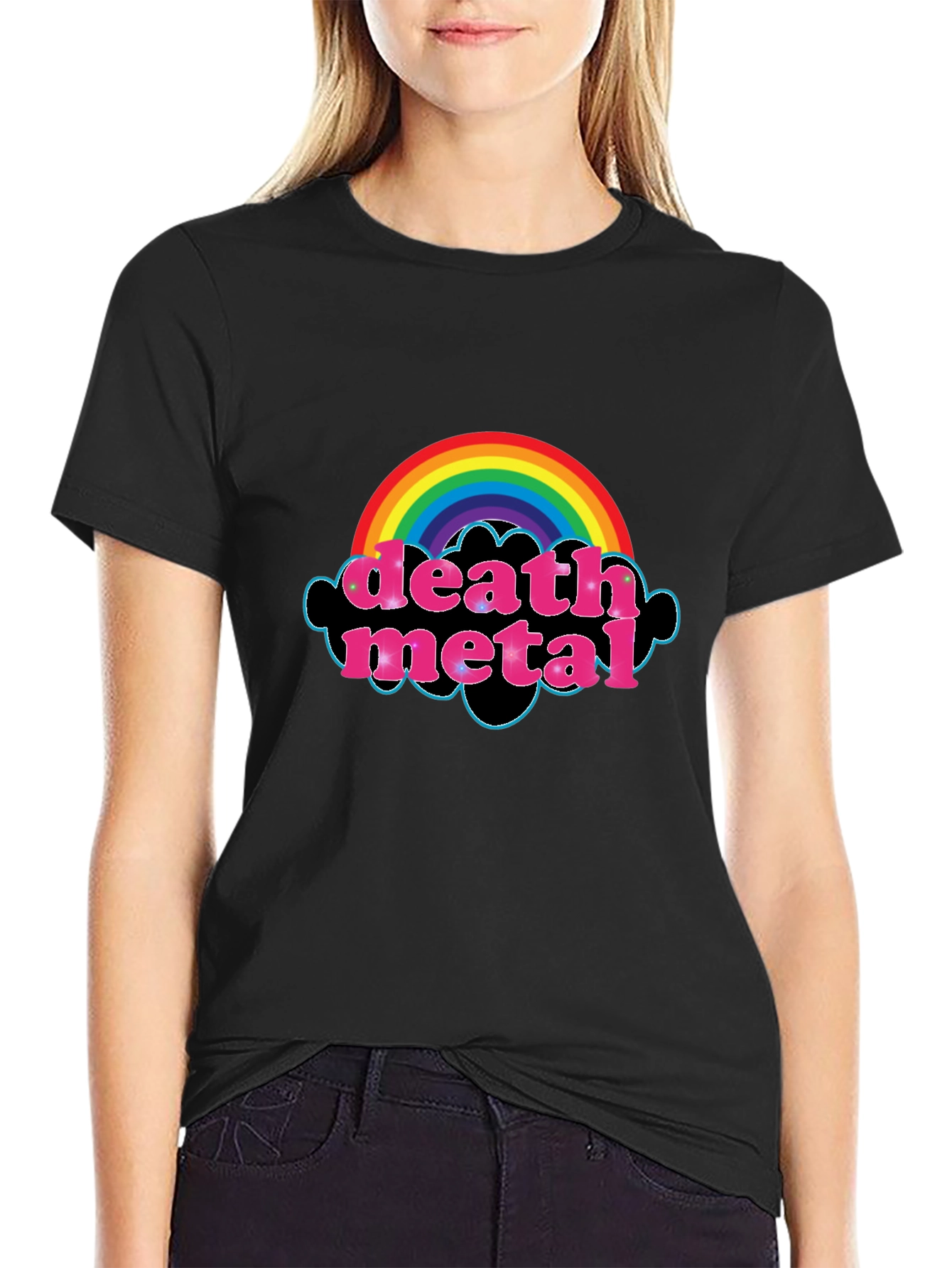 Black Death Metal Rainbow T-Shirt - Black Graphic Tee view 2