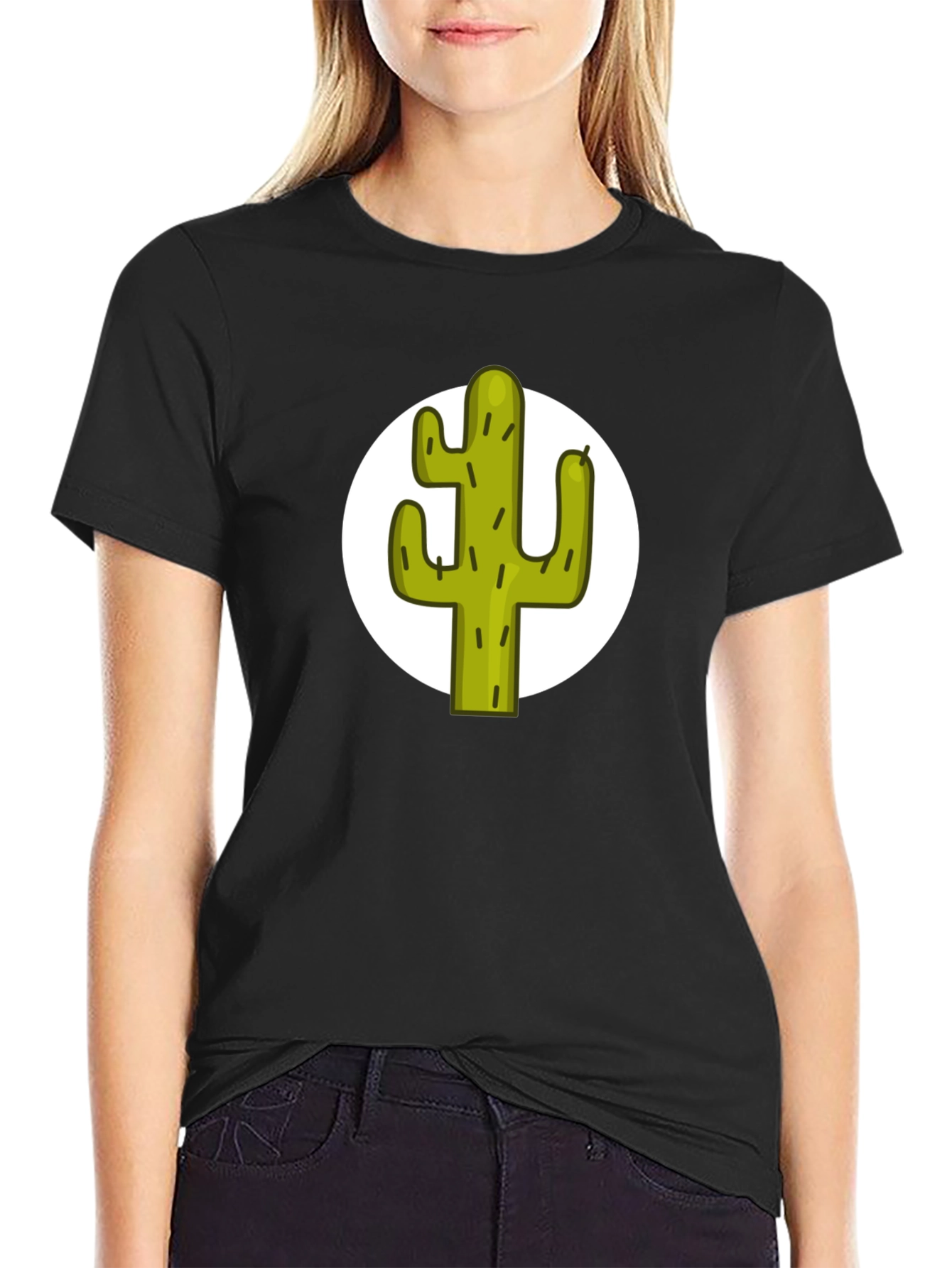 Black Cactus Graphic Tee - Black Cotton T-Shirt view 2