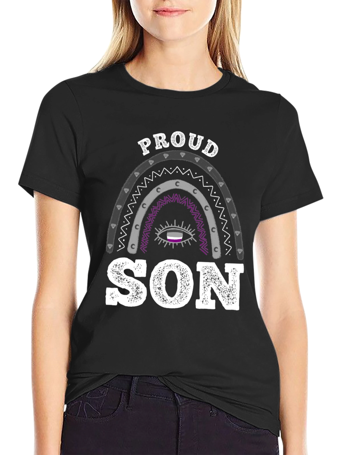 Black Proud Son Asexual Pride T-Shirt view 2
