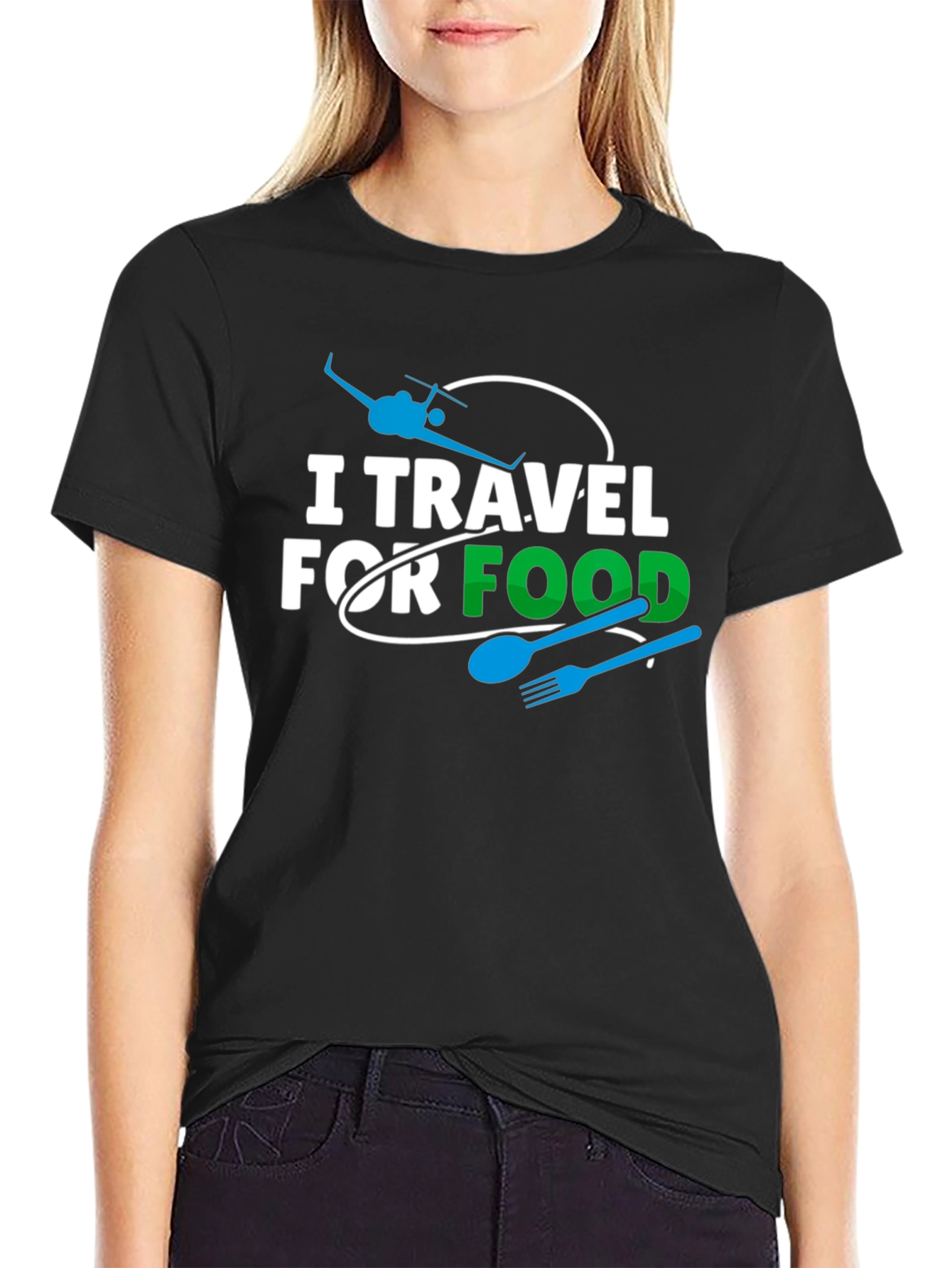 Black I Travel For Food Black Graphic Tee view 2