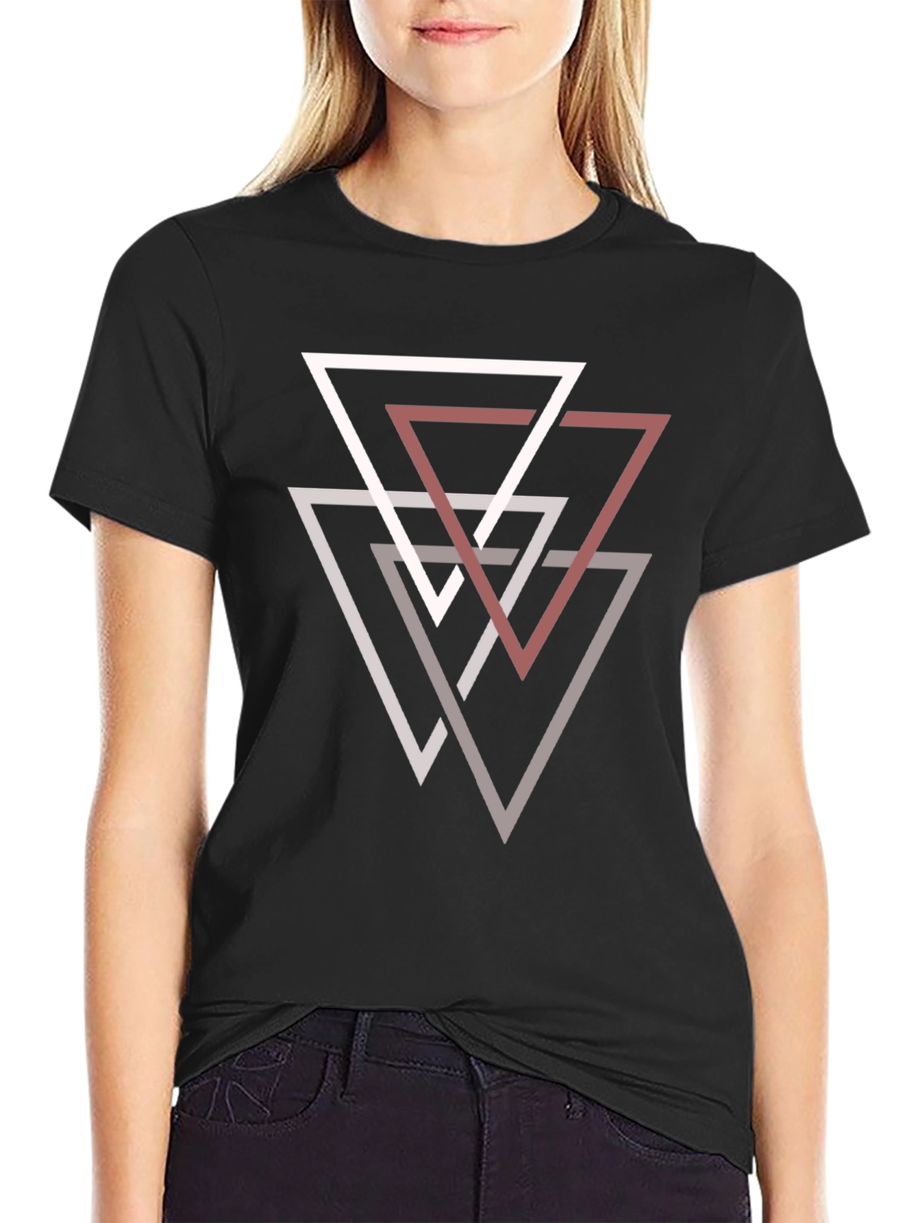 Black Geometric Triangle T-Shirt - Modern Minimalist Design view 2