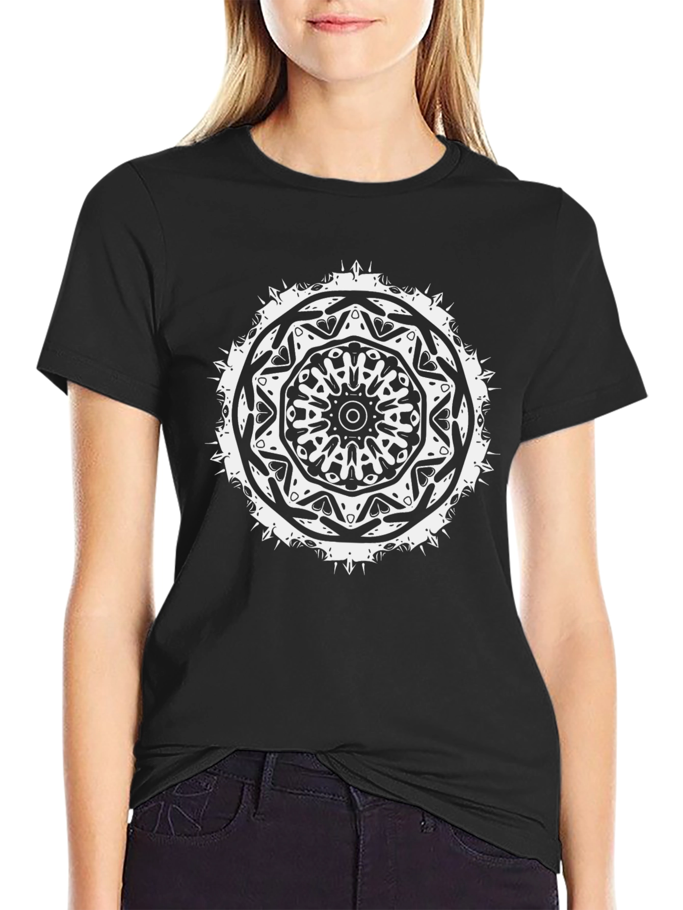 Black Black Mandala Graphic Tee - Unique Design view 2
