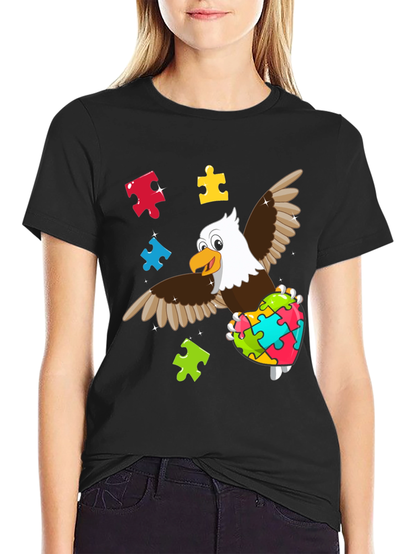 Black Autism Awareness Eagle T-Shirt view 2