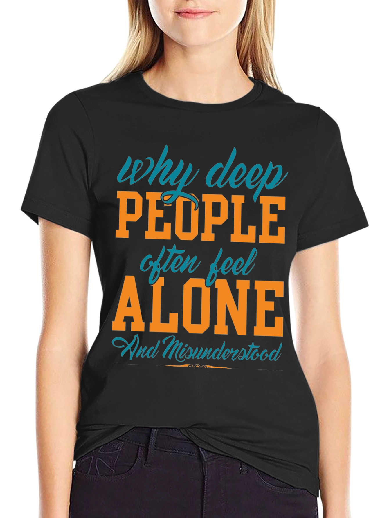 Black Deep People Alone Graphic Tee - Soft Cotton Blend view 2